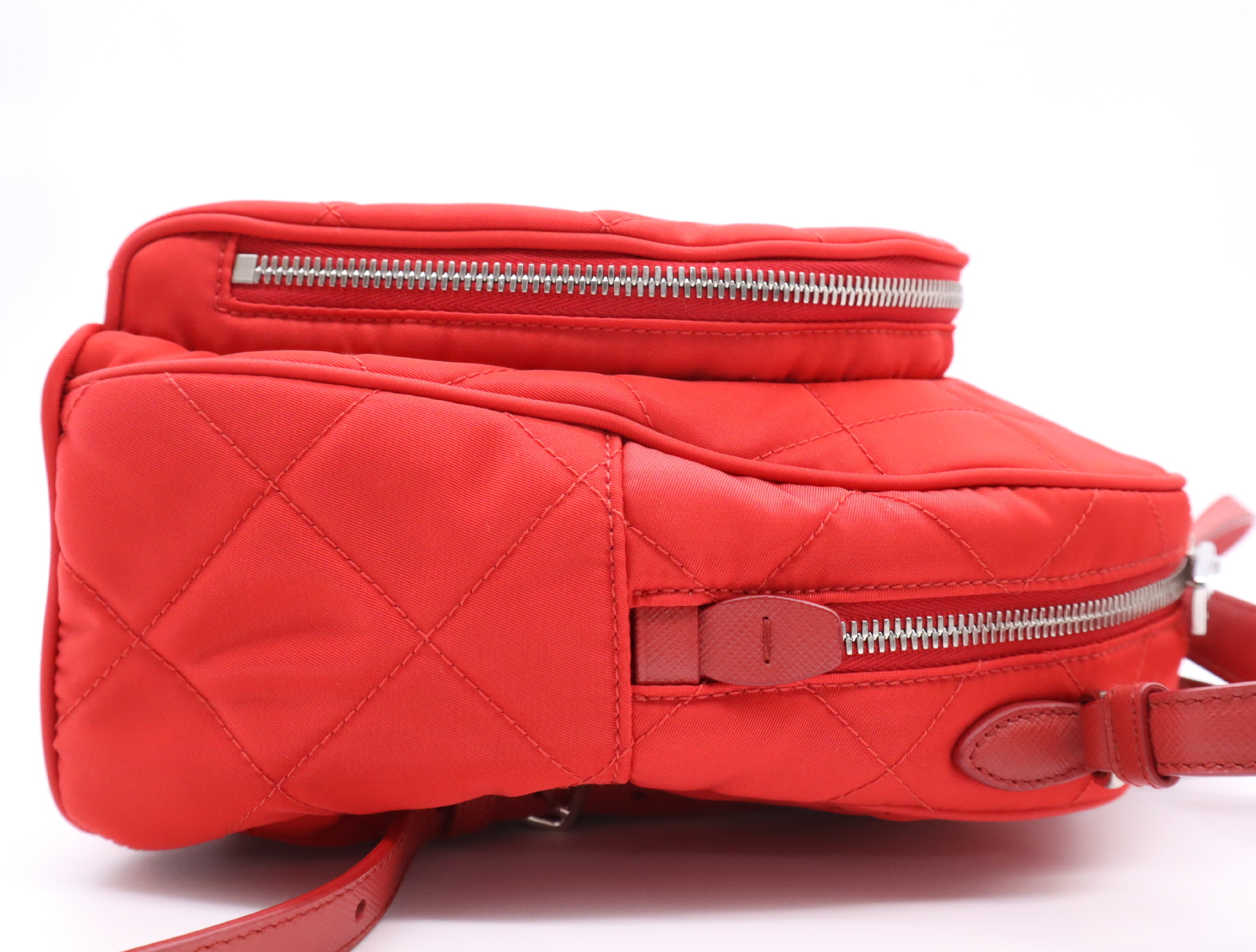1BZ066 Nylon x Leather Quilted Backpack, Red, with Guarantee Card. — view 5
