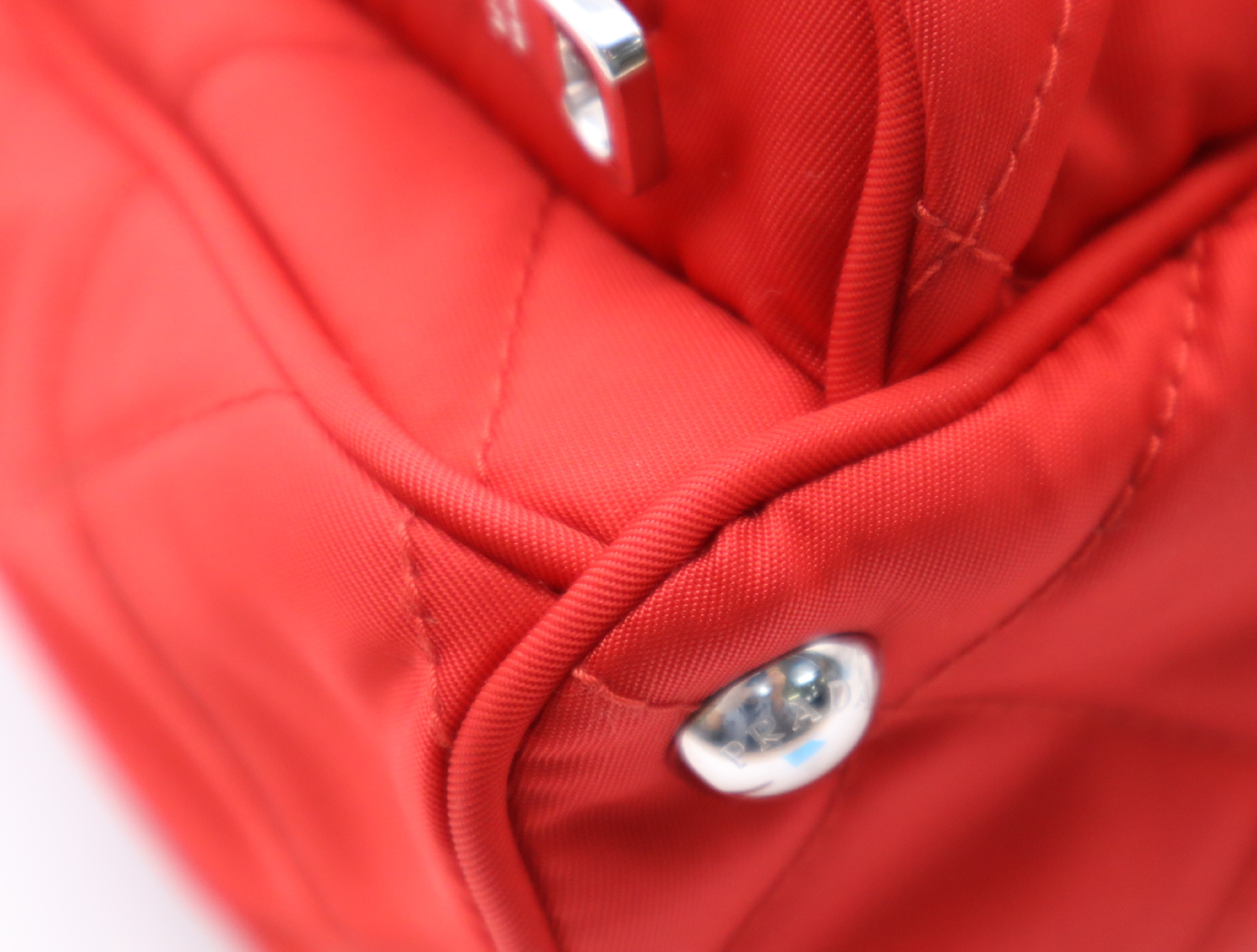 1BZ066 Nylon x Leather Quilted Backpack, Red, with Guarantee Card. — view 6