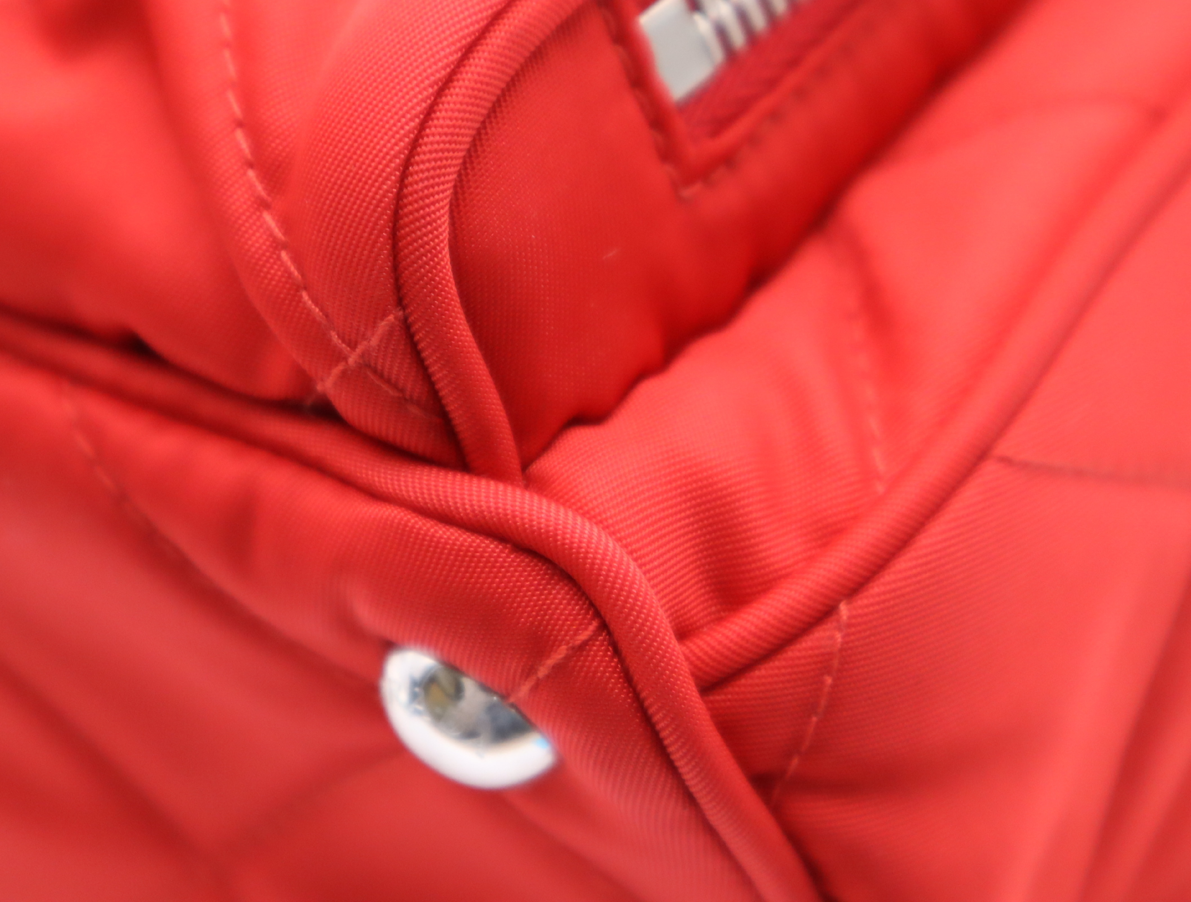 1BZ066 Nylon x Leather Quilted Backpack, Red, with Guarantee Card. — view 7