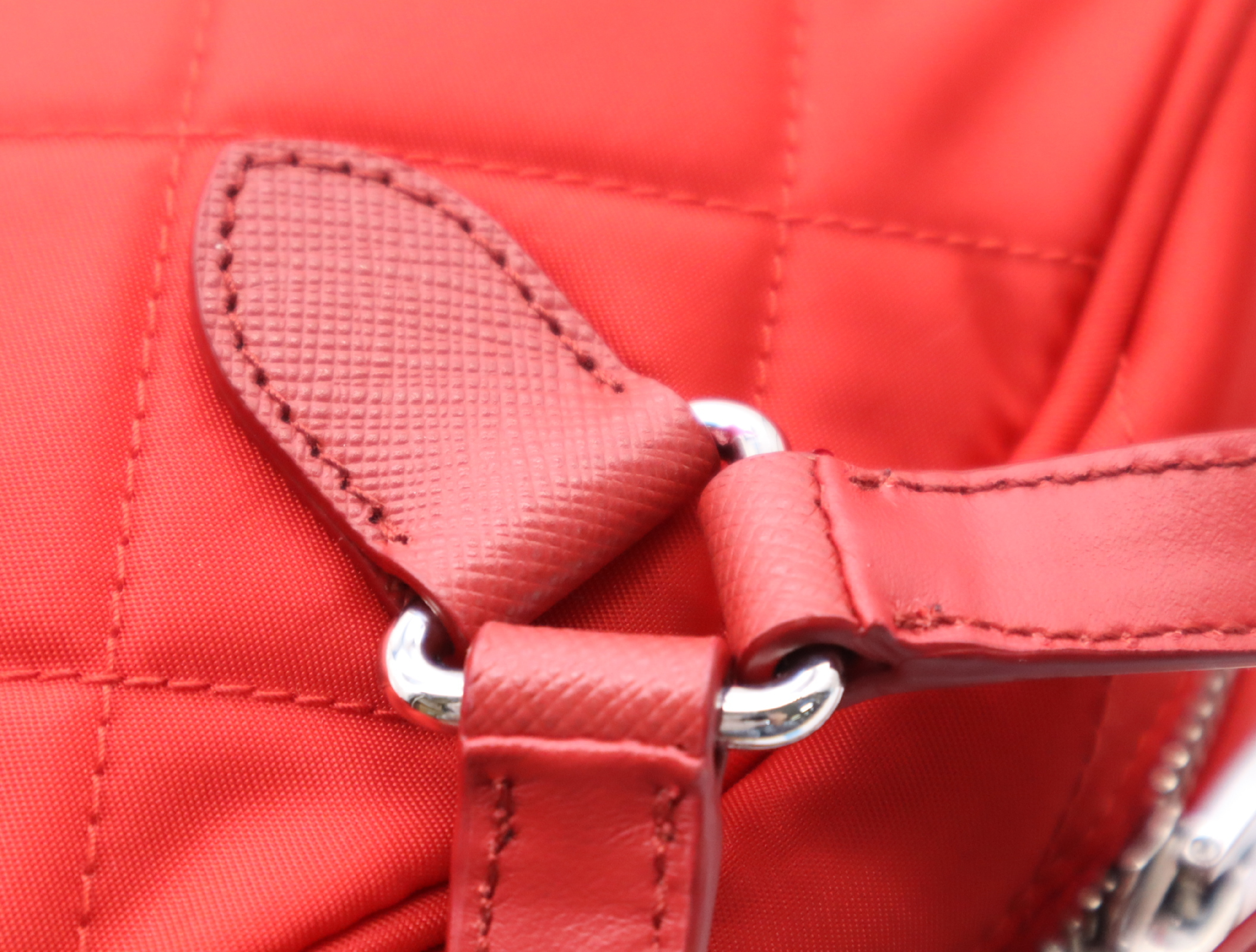 1BZ066 Nylon x Leather Quilted Backpack, Red, with Guarantee Card. — view 8