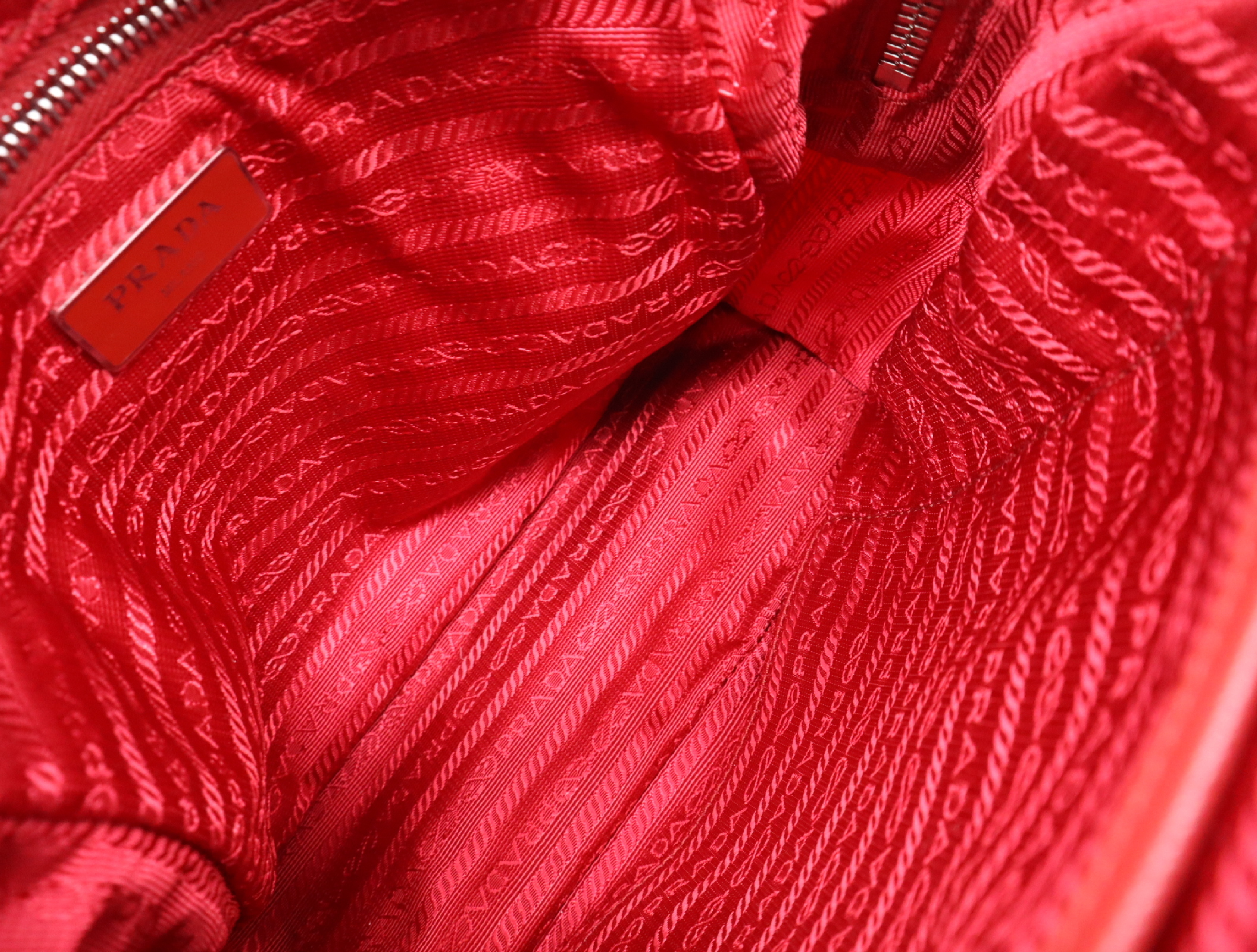 1BZ066 Nylon x Leather Quilted Backpack, Red, with Guarantee Card. — view 10