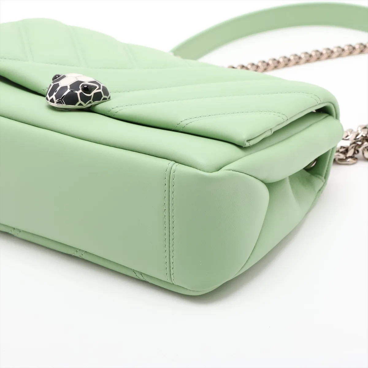 Serpenti Cabochon Leather Chain Shoulder Bag, Green — view 3