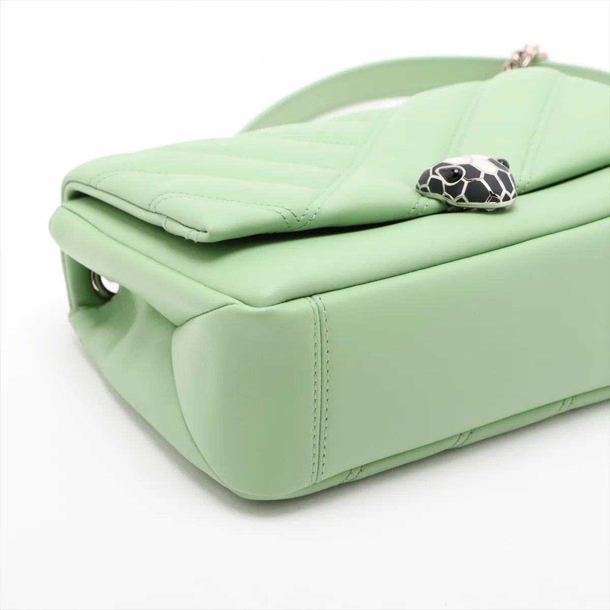 Serpenti Cabochon Leather Chain Shoulder Bag, Green — view 4