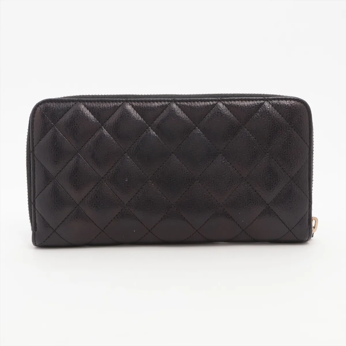 Matelassé Lambskin Round Zip Wallet, Black with Gold Hardware, 24471201 — view 2