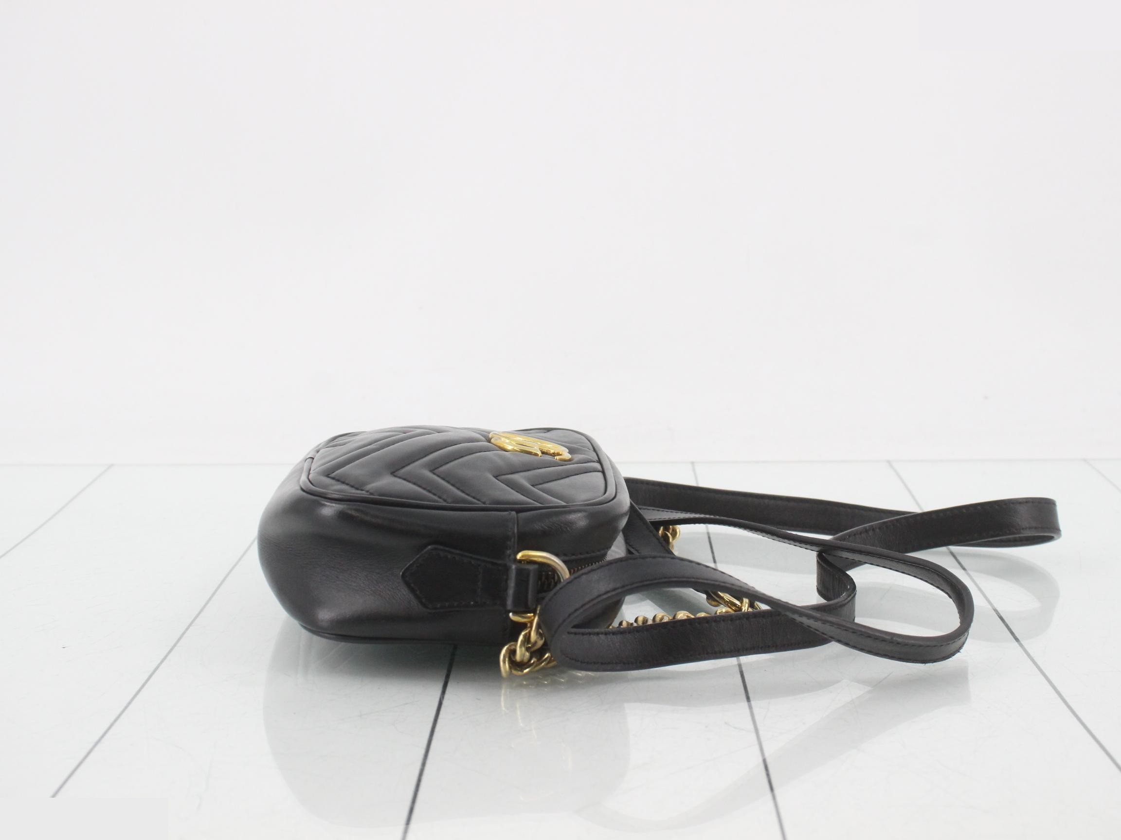Marmont Leather Black Chain Shoulder Bag — view 3