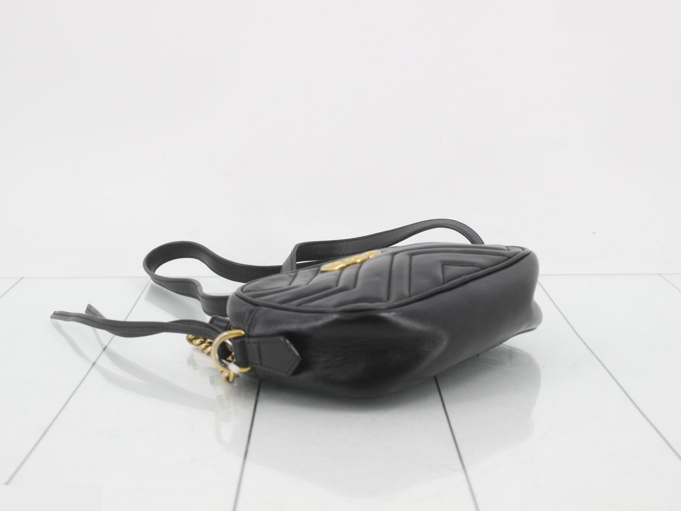Marmont Leather Black Chain Shoulder Bag — view 5
