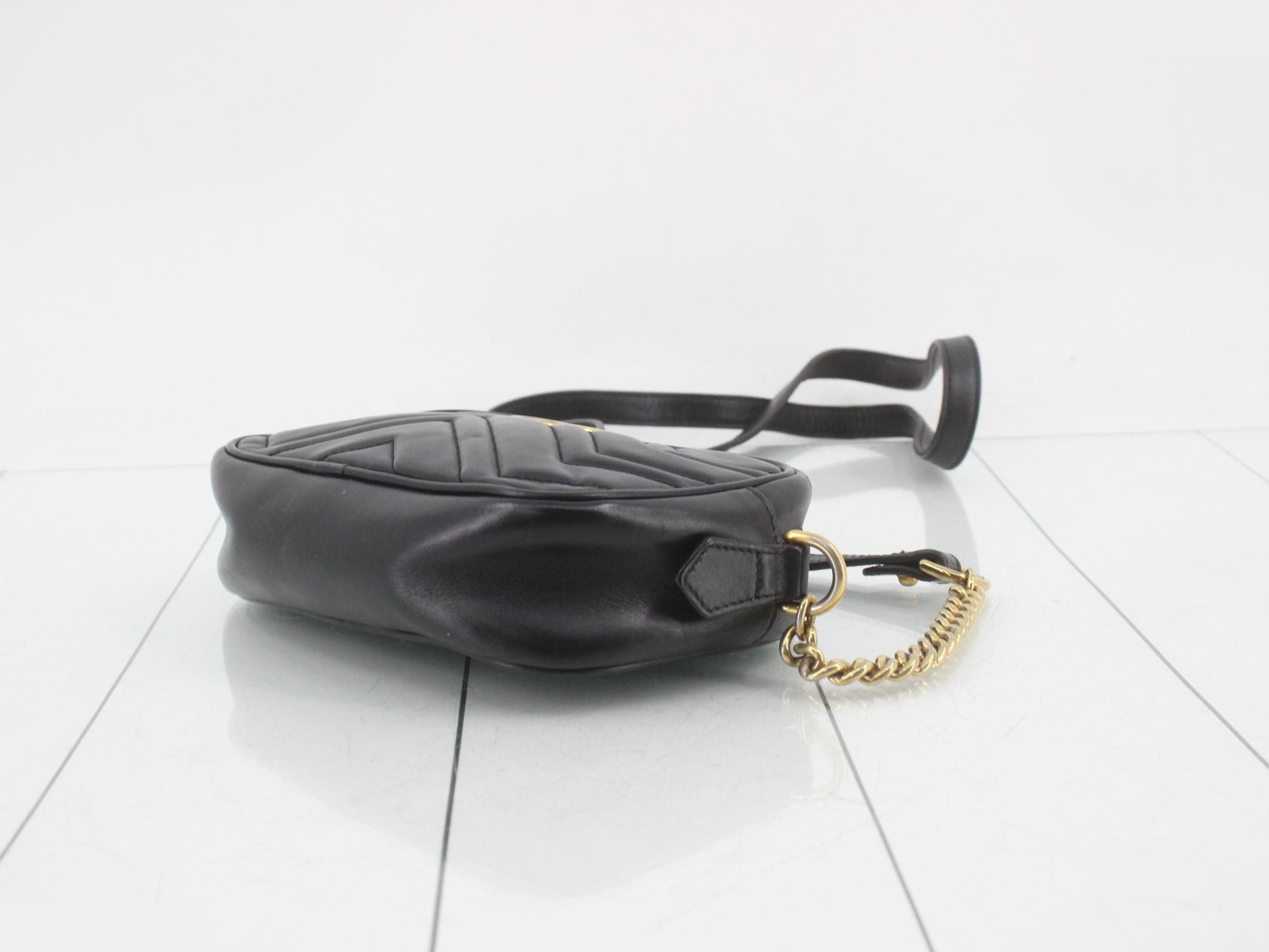Marmont Leather Black Chain Shoulder Bag — view 6