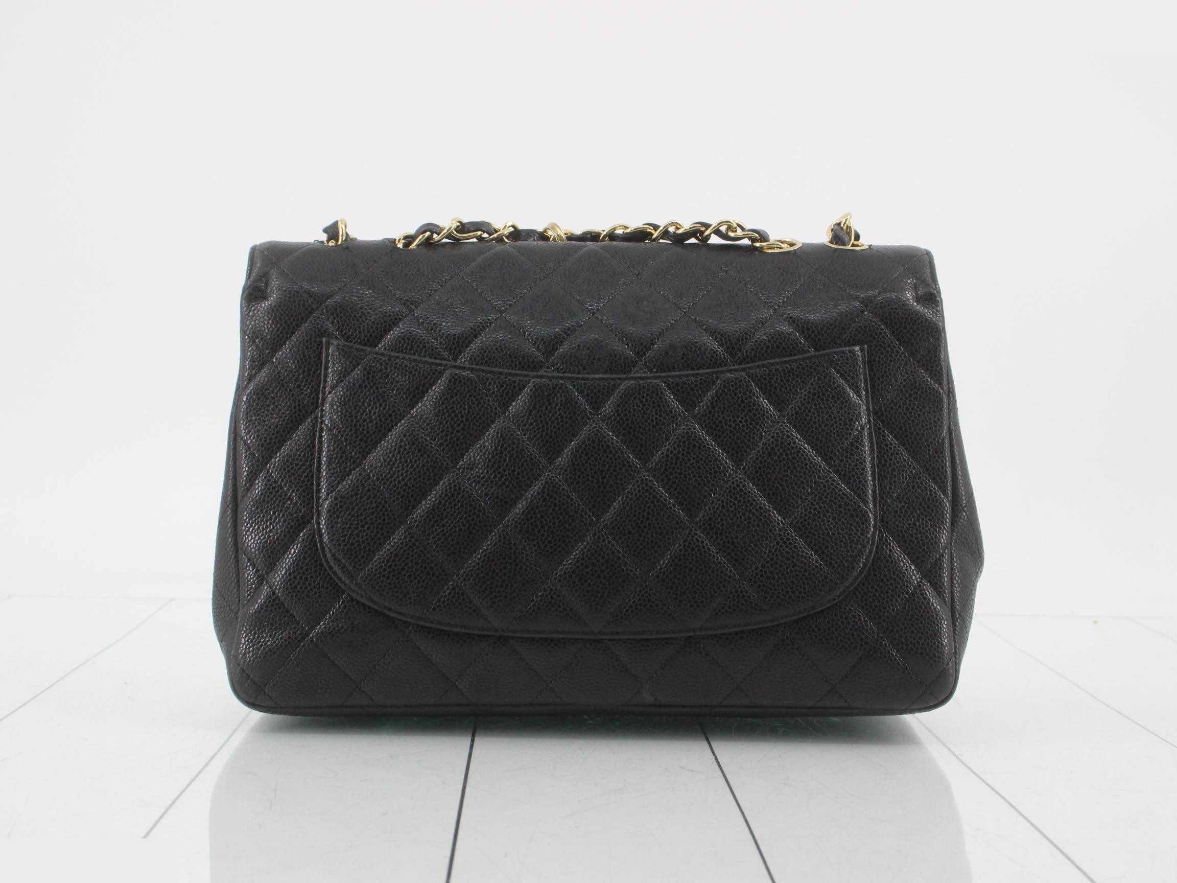 Matelassé Chain Shoulder Bag, Caviar Leather, Black & Gold — view 2