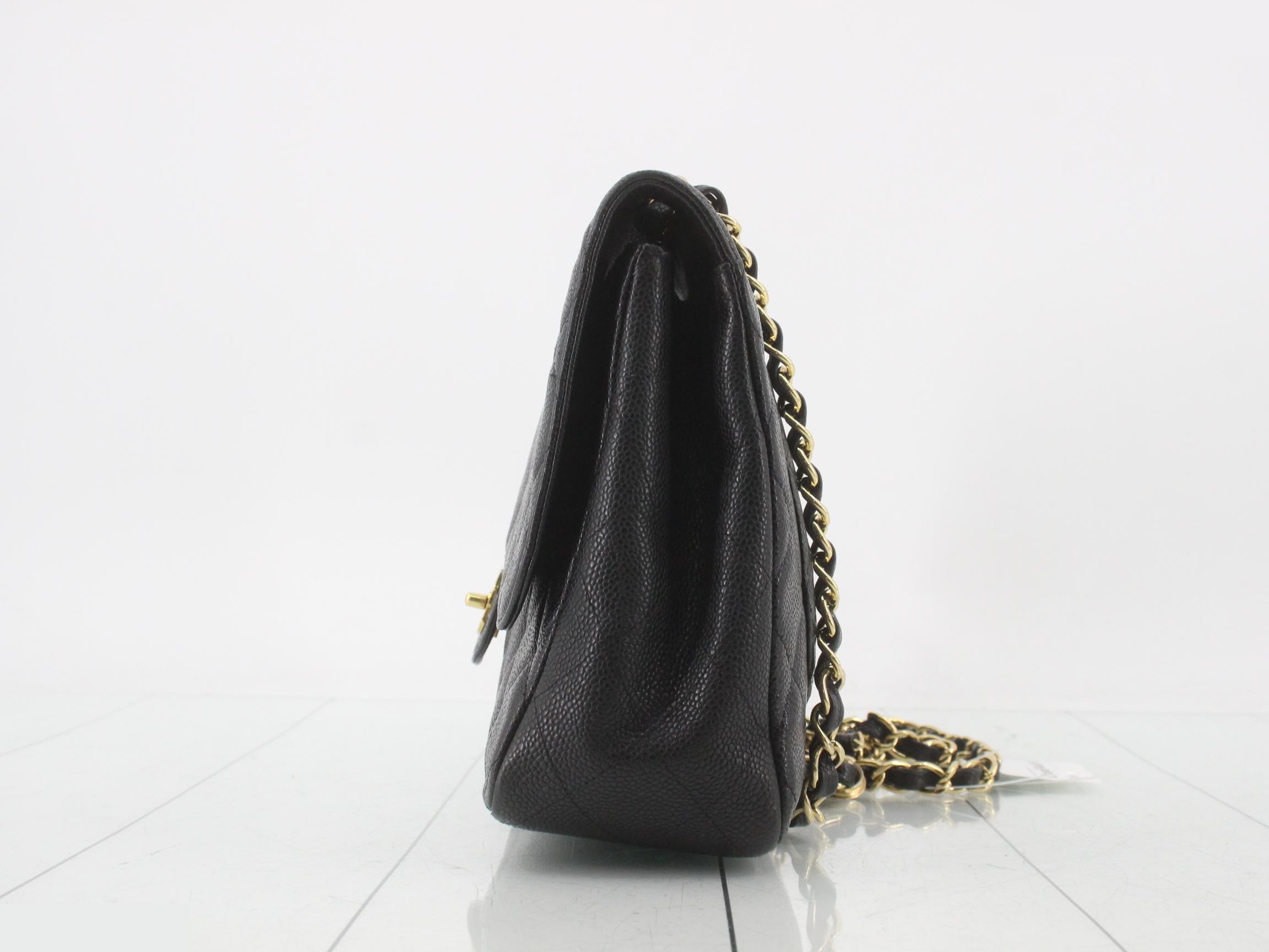 Matelassé Chain Shoulder Bag, Caviar Leather, Black & Gold — view 3