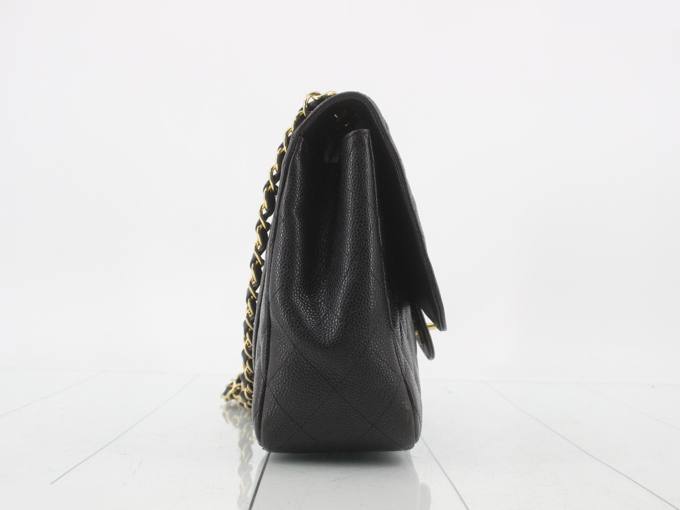 Matelassé Chain Shoulder Bag, Caviar Leather, Black & Gold — view 4