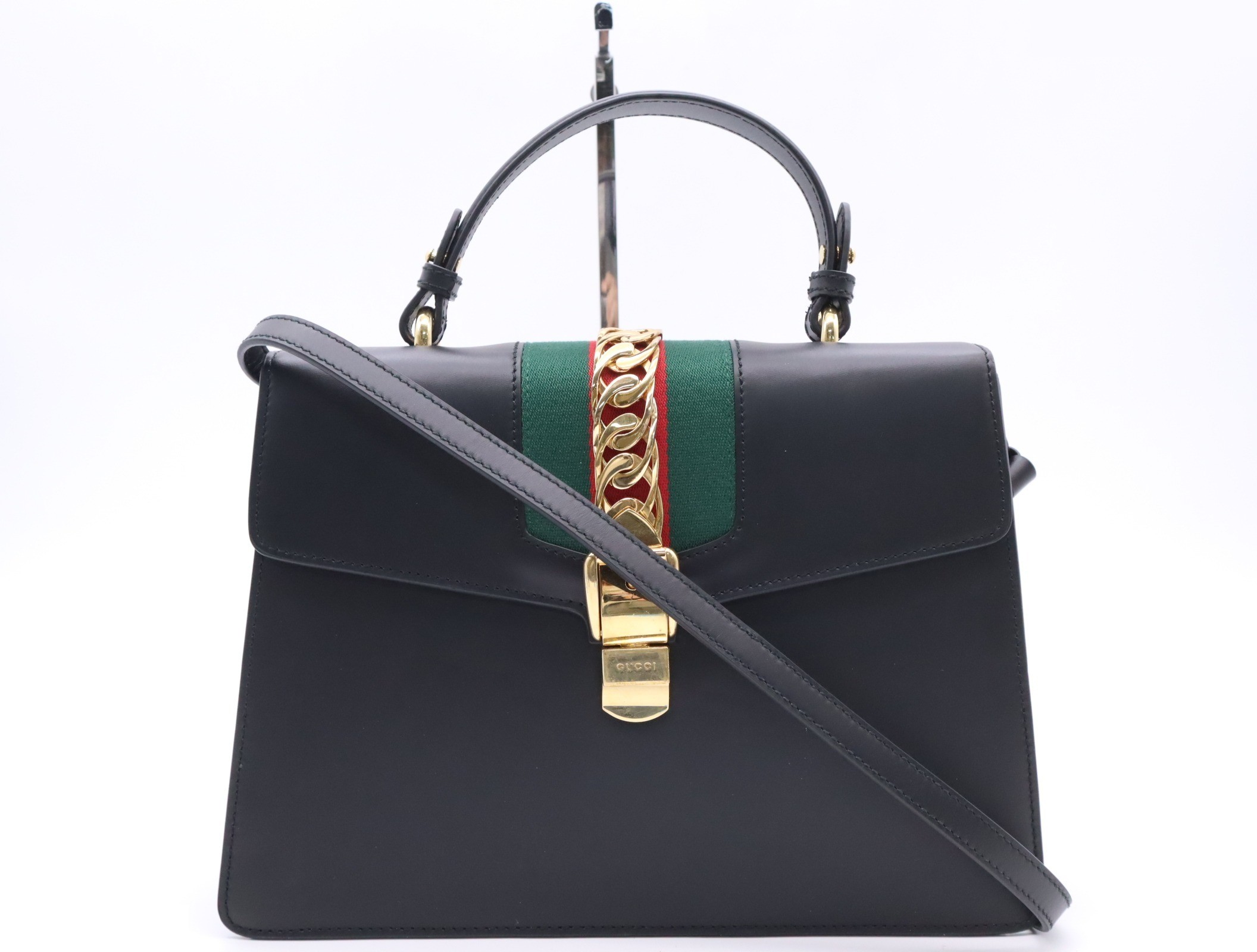 Leather Sylvie Sherry Line Shoulder Bag, Black