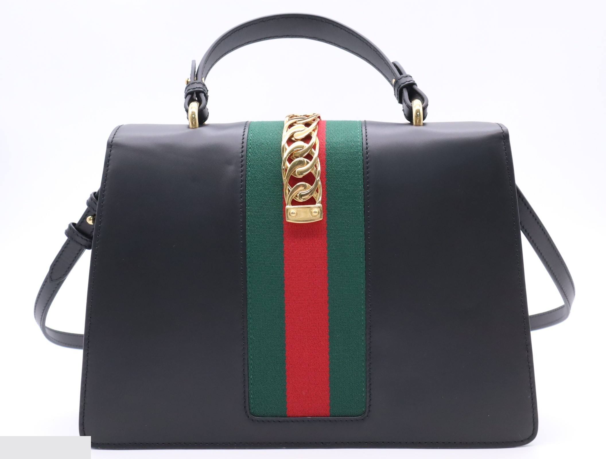 Leather Sylvie Sherry Line Shoulder Bag, Black — view 2
