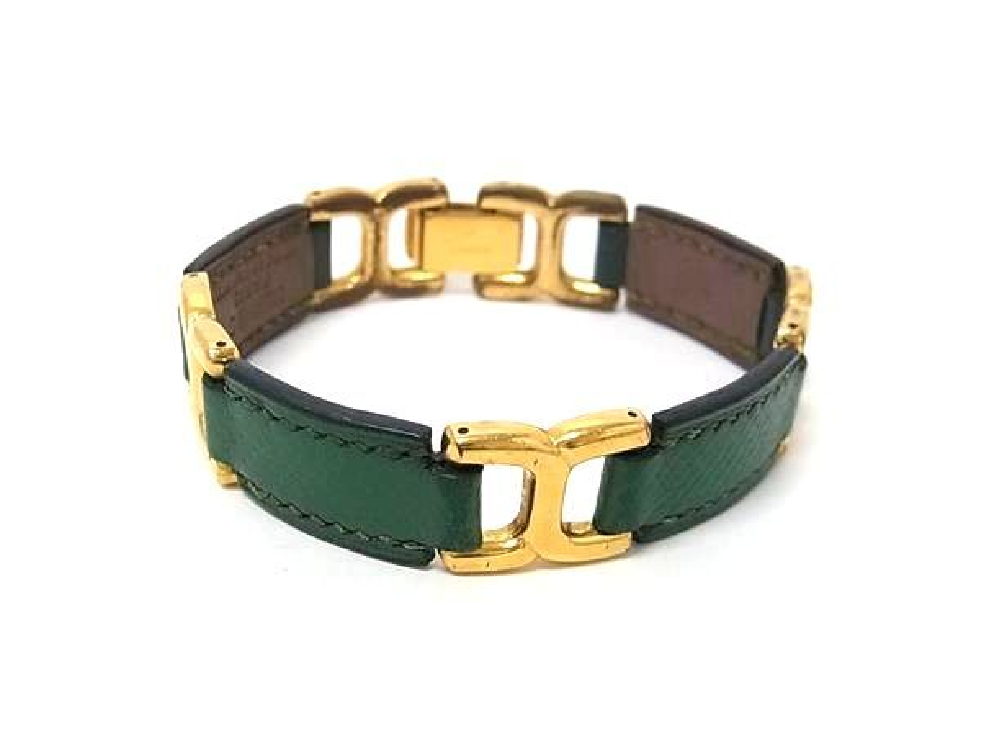 Leather Bracelet/Bangle with Gold Hardware, Green Tone, Women's, FY3904