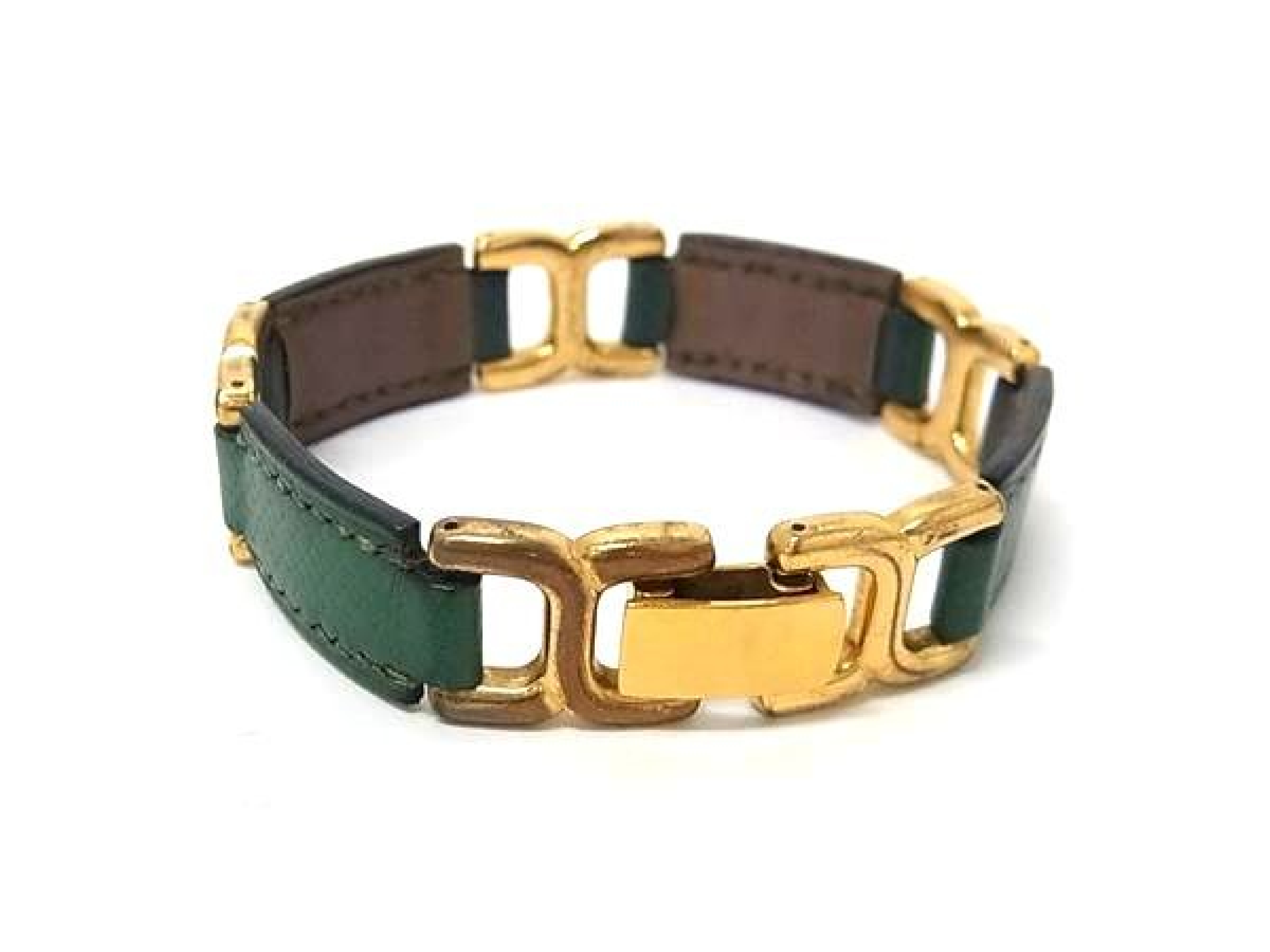 Leather Bracelet/Bangle with Gold Hardware, Green Tone, Women's, FY3904 — view 2