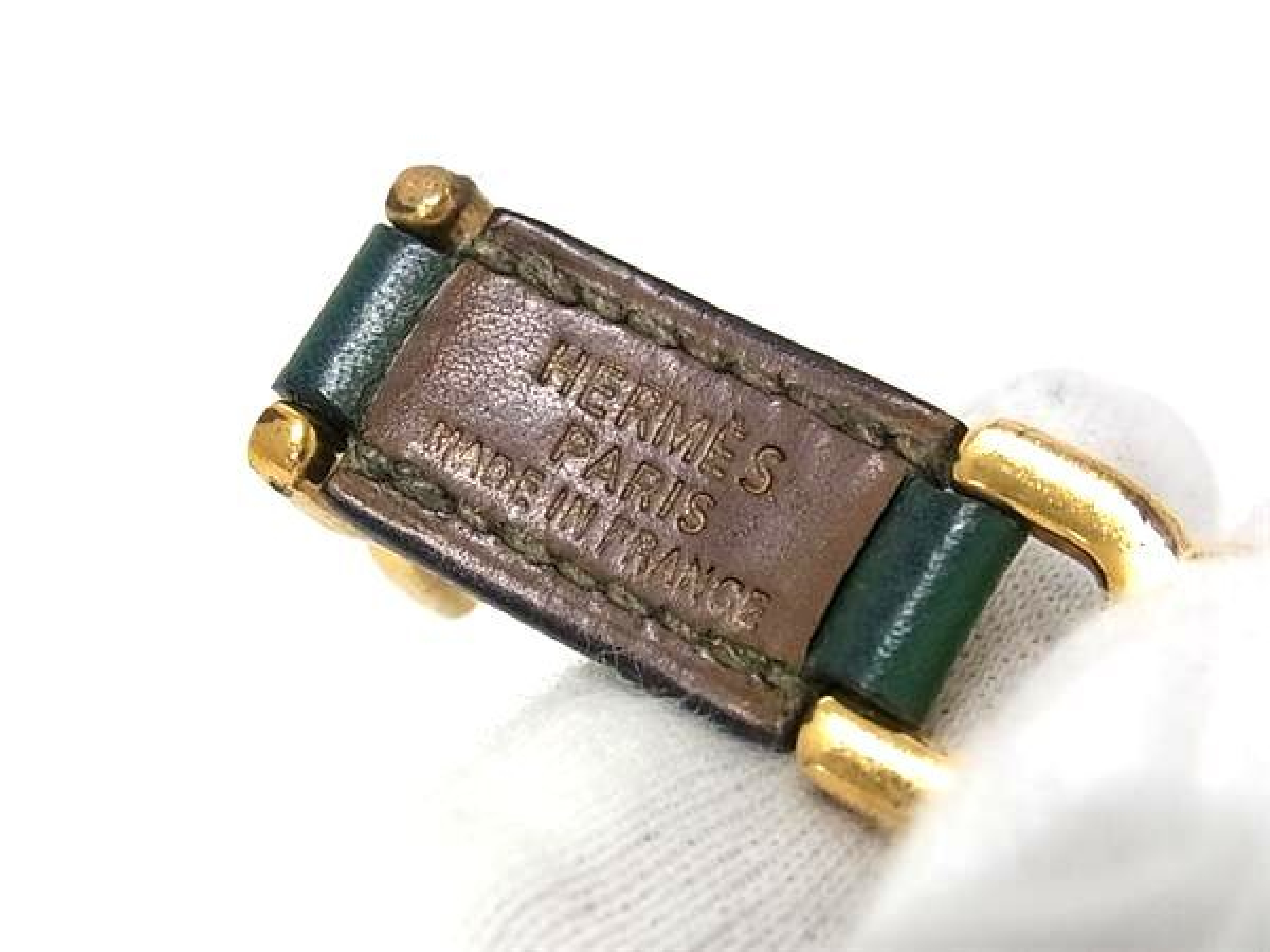Leather Bracelet/Bangle with Gold Hardware, Green Tone, Women's, FY3904 — view 4