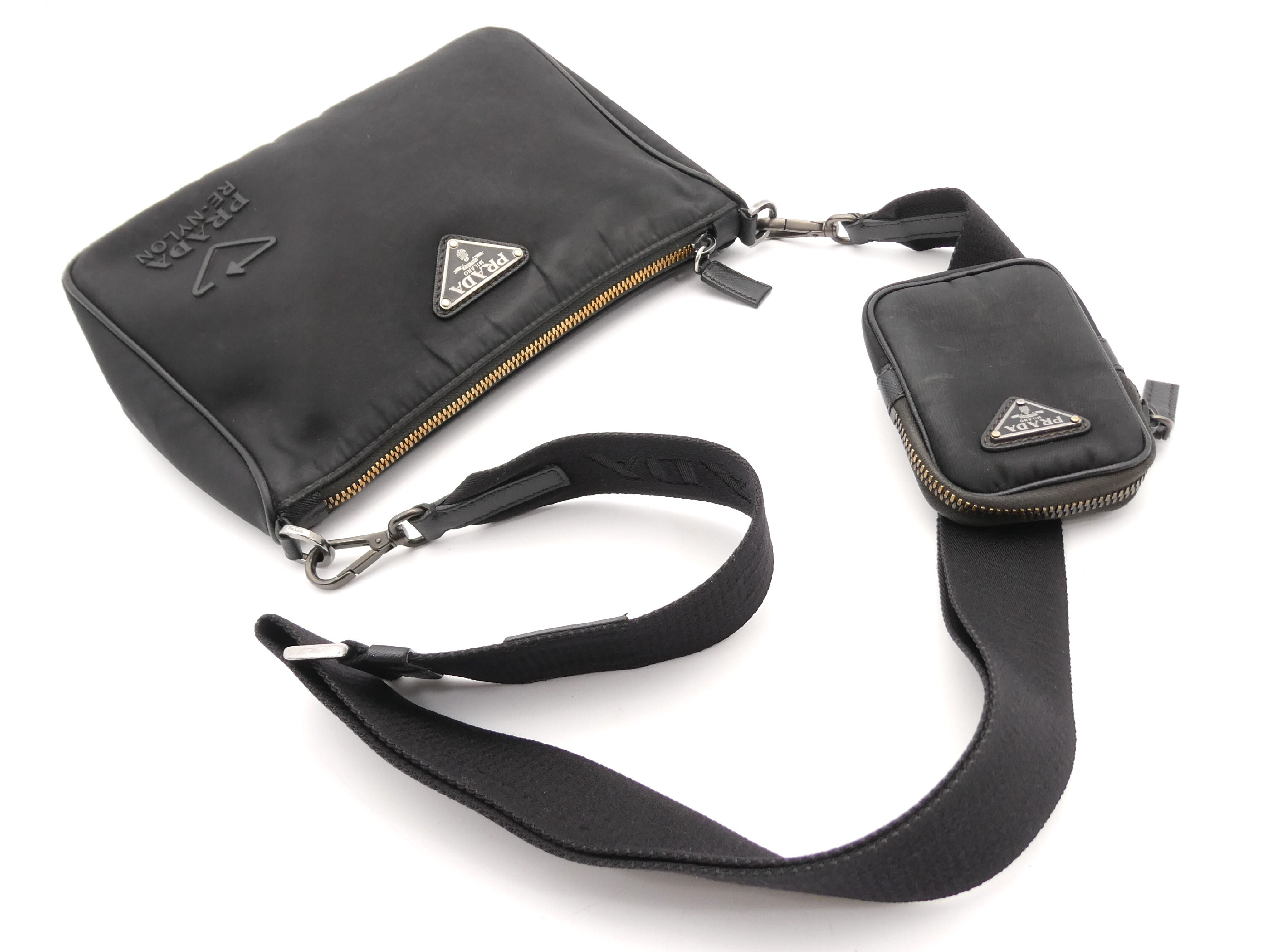 logo plate nylon leather shoulder bag — view 6