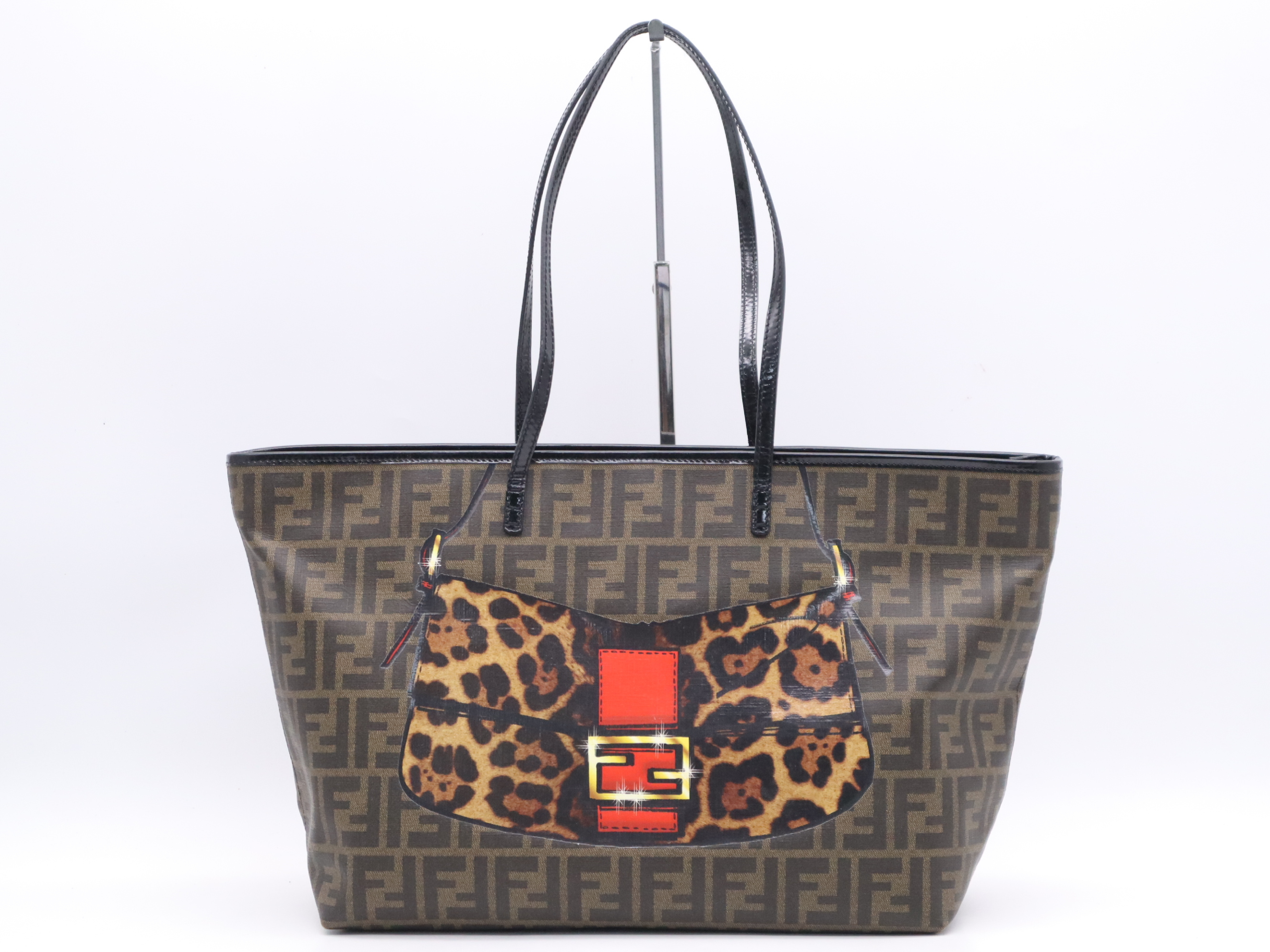 PVC Zucca Tote Bag, Leopard Print, Brown Tote Bag