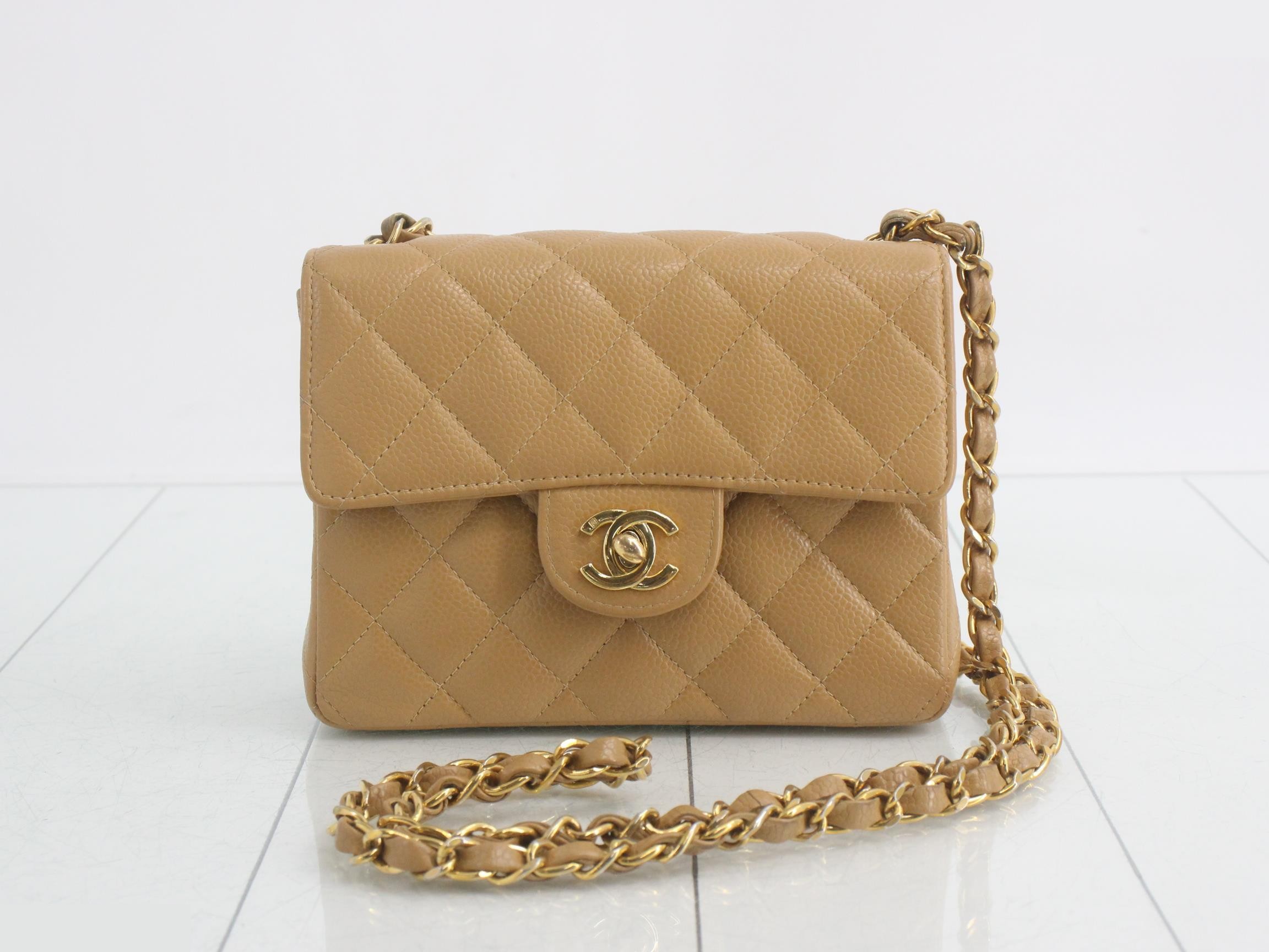 Mini Matelassé 17 Caviar Skin Chain Shoulder Bag, Beige