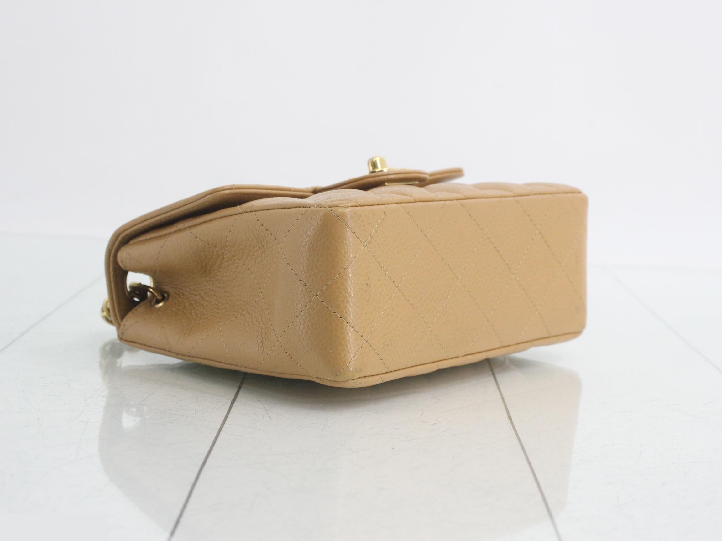 Mini Matelassé 17 Caviar Skin Chain Shoulder Bag, Beige — view 5