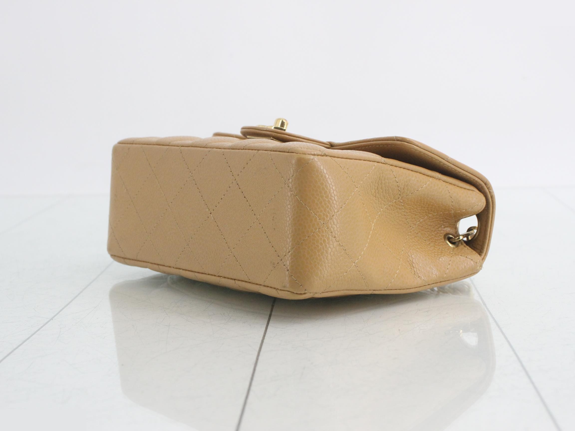 Mini Matelassé 17 Caviar Skin Chain Shoulder Bag, Beige — view 6