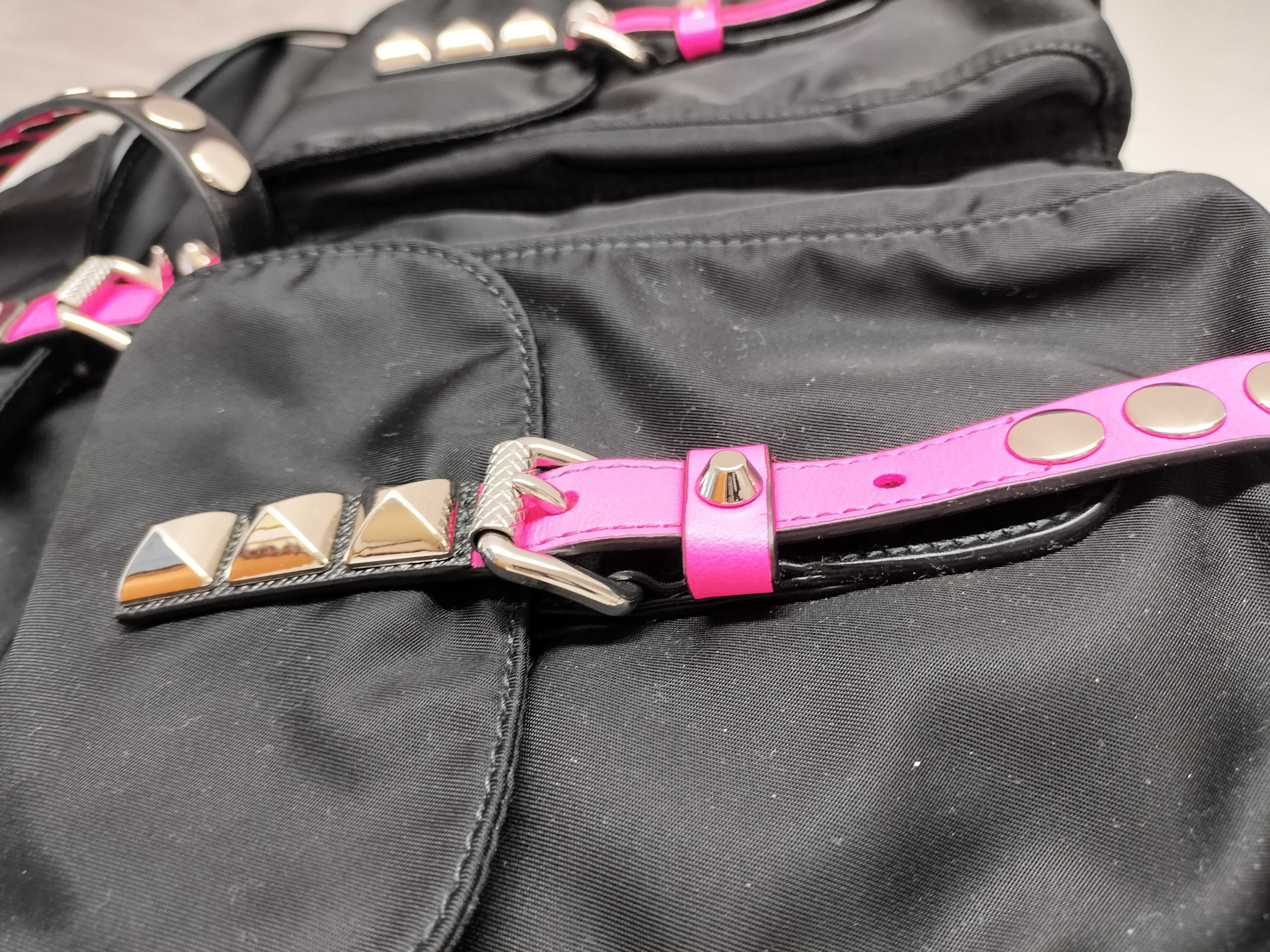HK-1BZ811 Zainetto Tessuto New Vela Nylon Black Neon Pink Studs Backpack — view 7