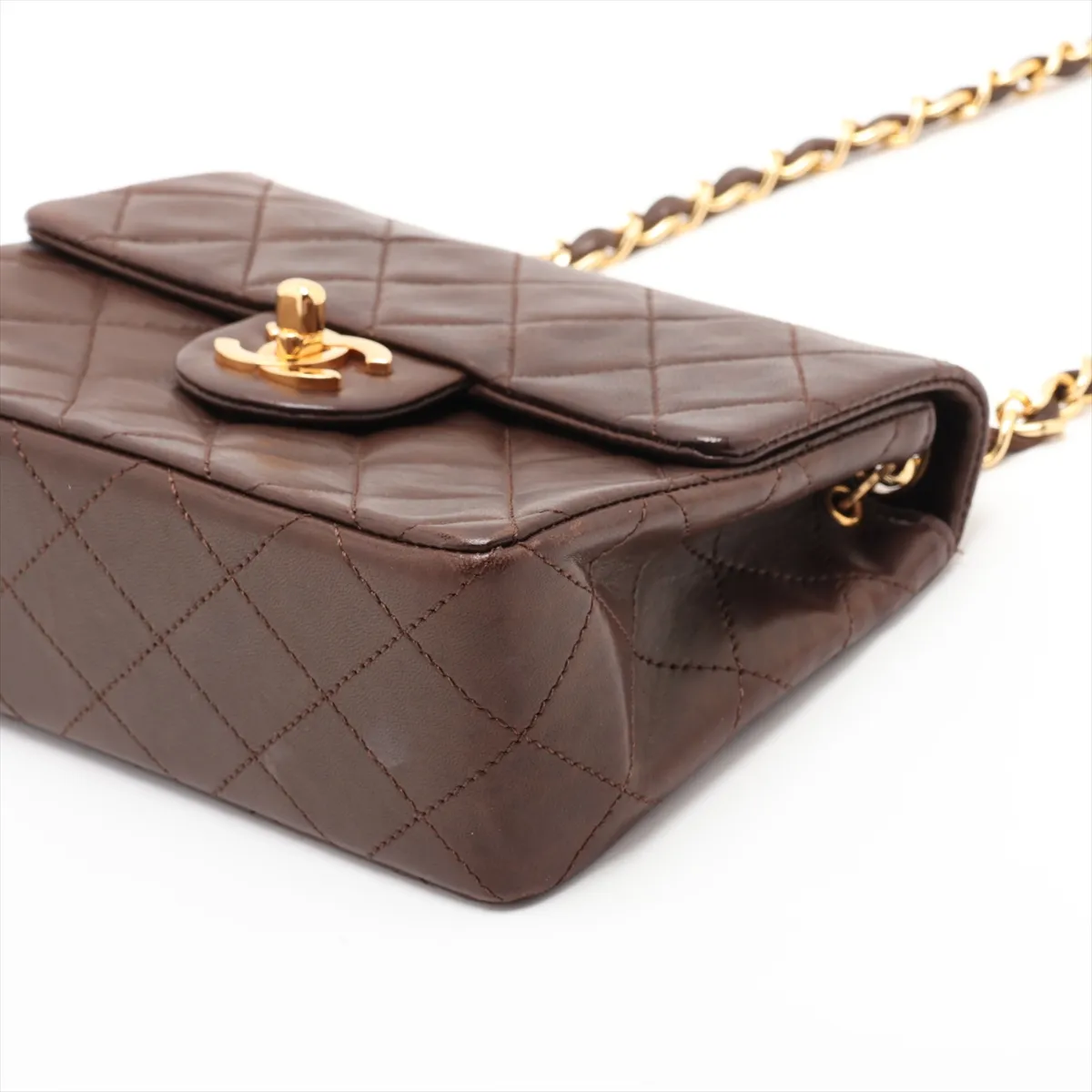 Mini Matelassé 17 Lambskin Single Flap Single Chain Bag, Brown with Gold Hardware, 1184178, Series 1, A01115 — view 3