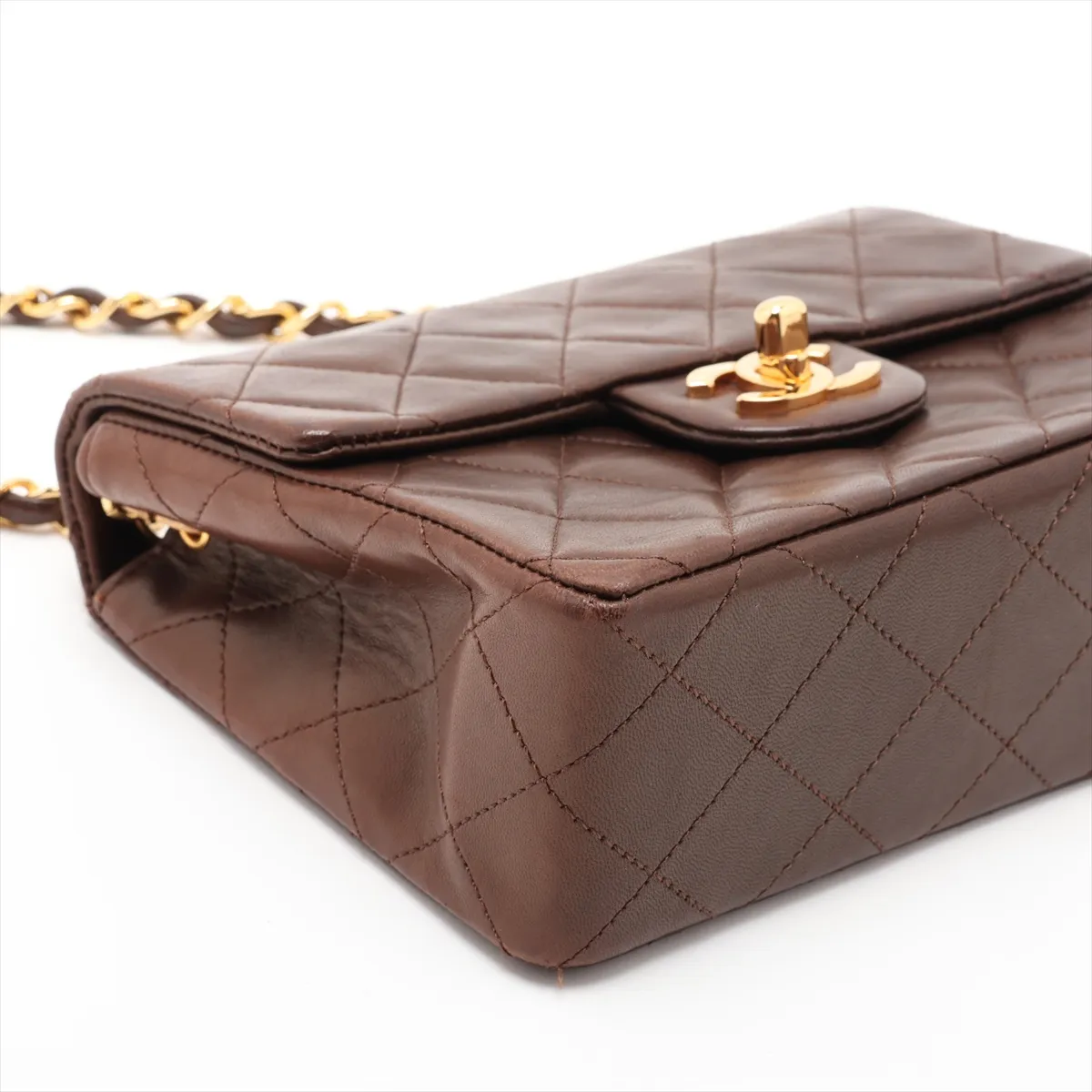Mini Matelassé 17 Lambskin Single Flap Single Chain Bag, Brown with Gold Hardware, 1184178, Series 1, A01115 — view 4