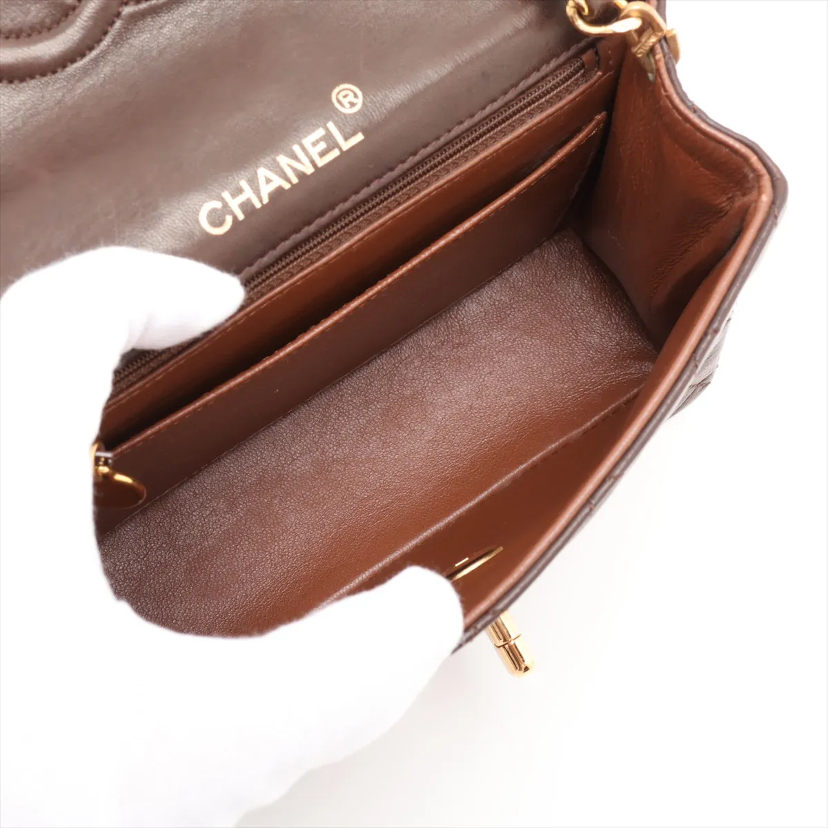 Mini Matelassé 17 Lambskin Single Flap Single Chain Bag, Brown with Gold Hardware, 1184178, Series 1, A01115 — view 6