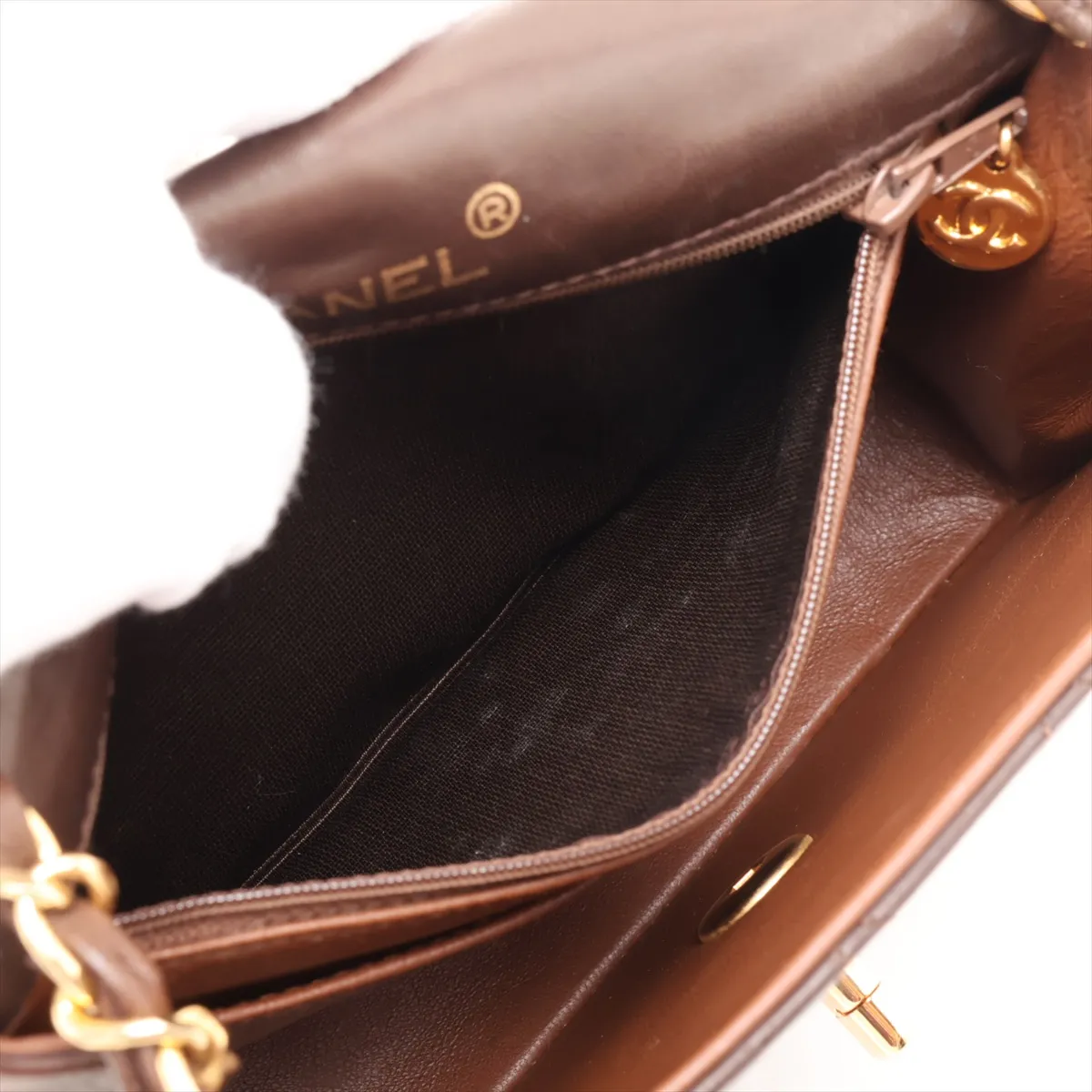 Mini Matelassé 17 Lambskin Single Flap Single Chain Bag, Brown with Gold Hardware, 1184178, Series 1, A01115 — view 7