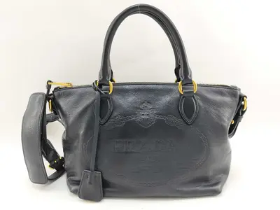 Handbag 2-Way Shoulder Bag Leather Black Handbag