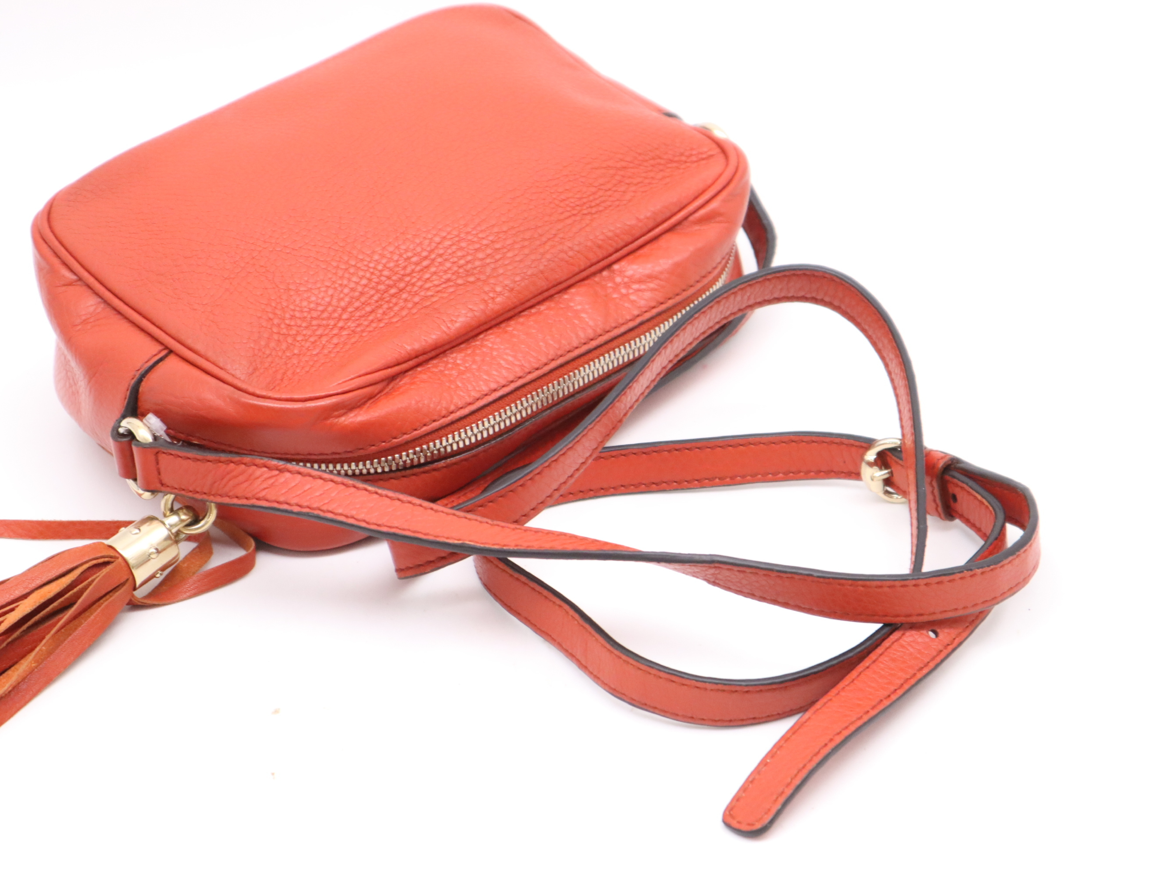 308364 Leather Soho Disco Bag Shoulder Bag Orange Gold Hardware — view 6