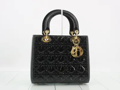 Lady Dior Canage Enamel 2-Way Handbag, Black