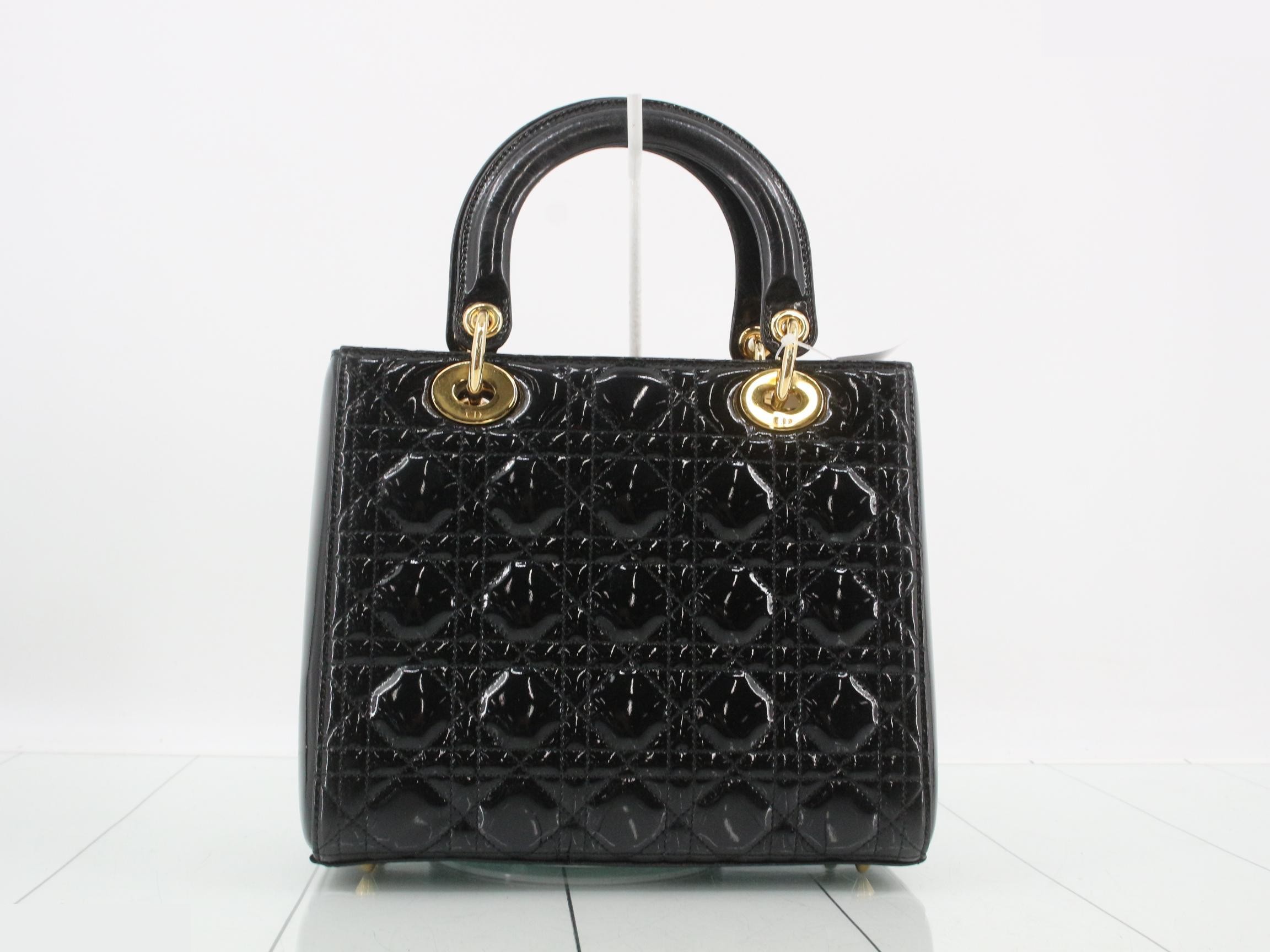 Lady Dior Canage Enamel 2-Way Handbag, Black — view 2