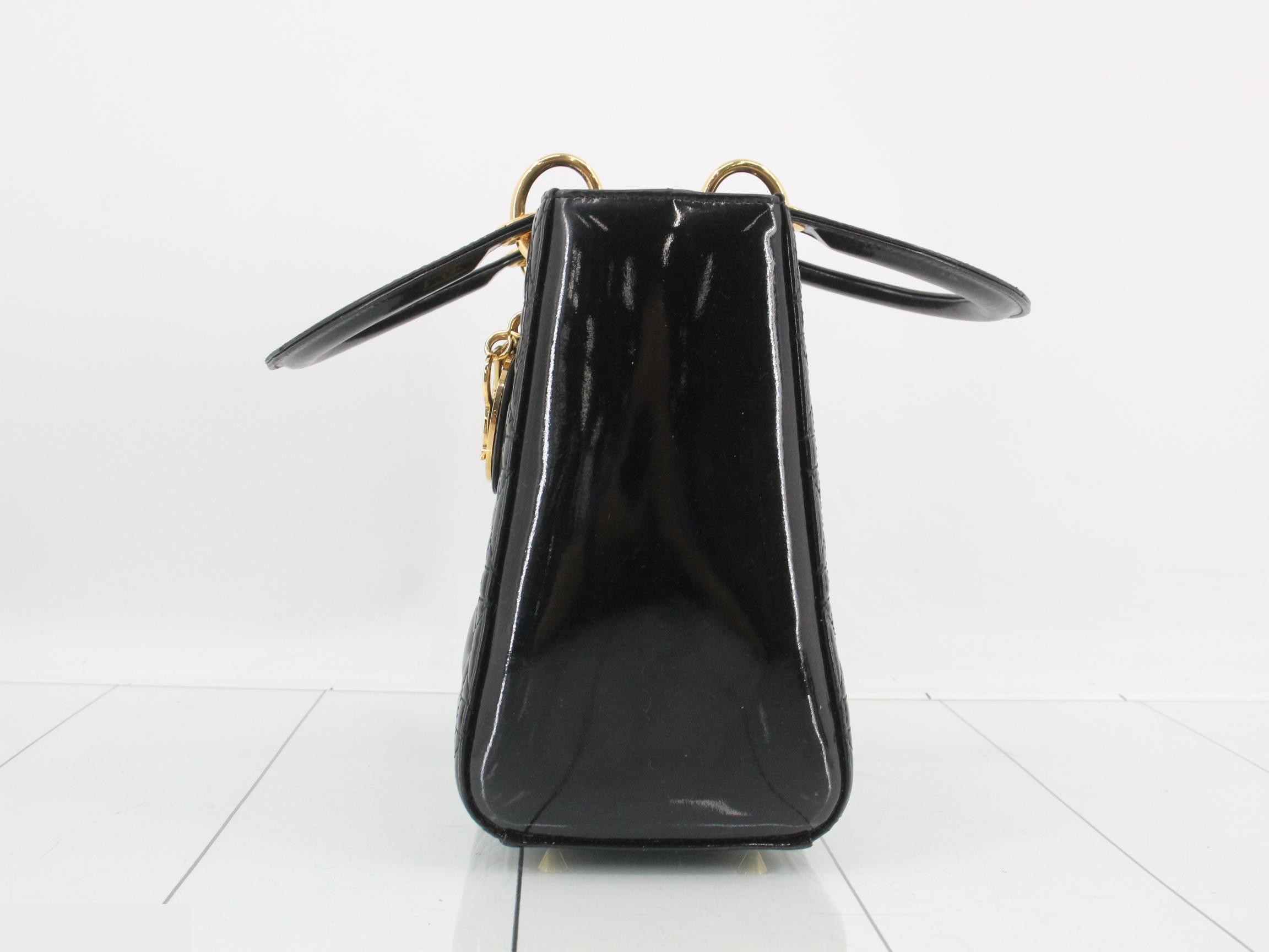 Lady Dior Canage Enamel 2-Way Handbag, Black — view 3