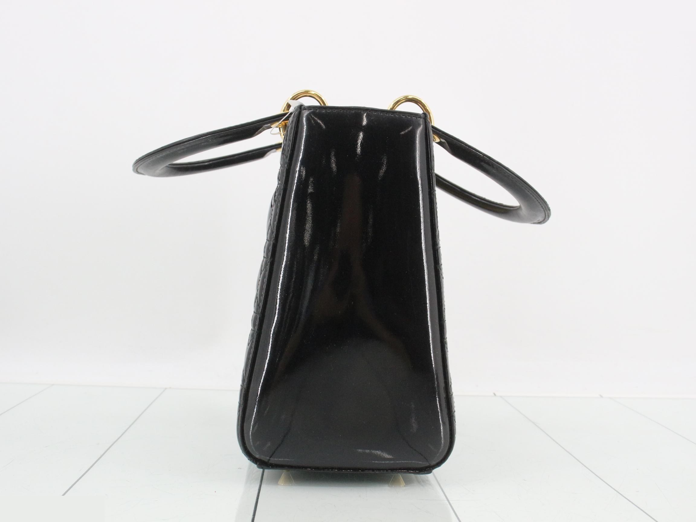 Lady Dior Canage Enamel 2-Way Handbag, Black — view 4