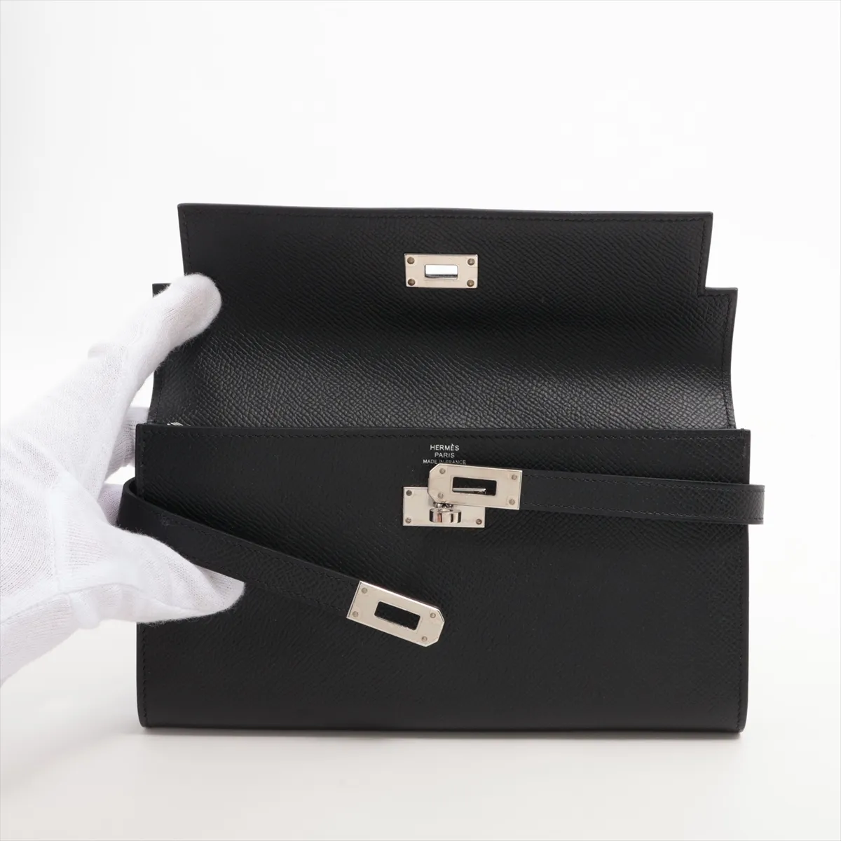 Kelly Wallet, Veau Epsom Leather, Long Wallet, Black, Silver Hardware, D: 2019 — view 3