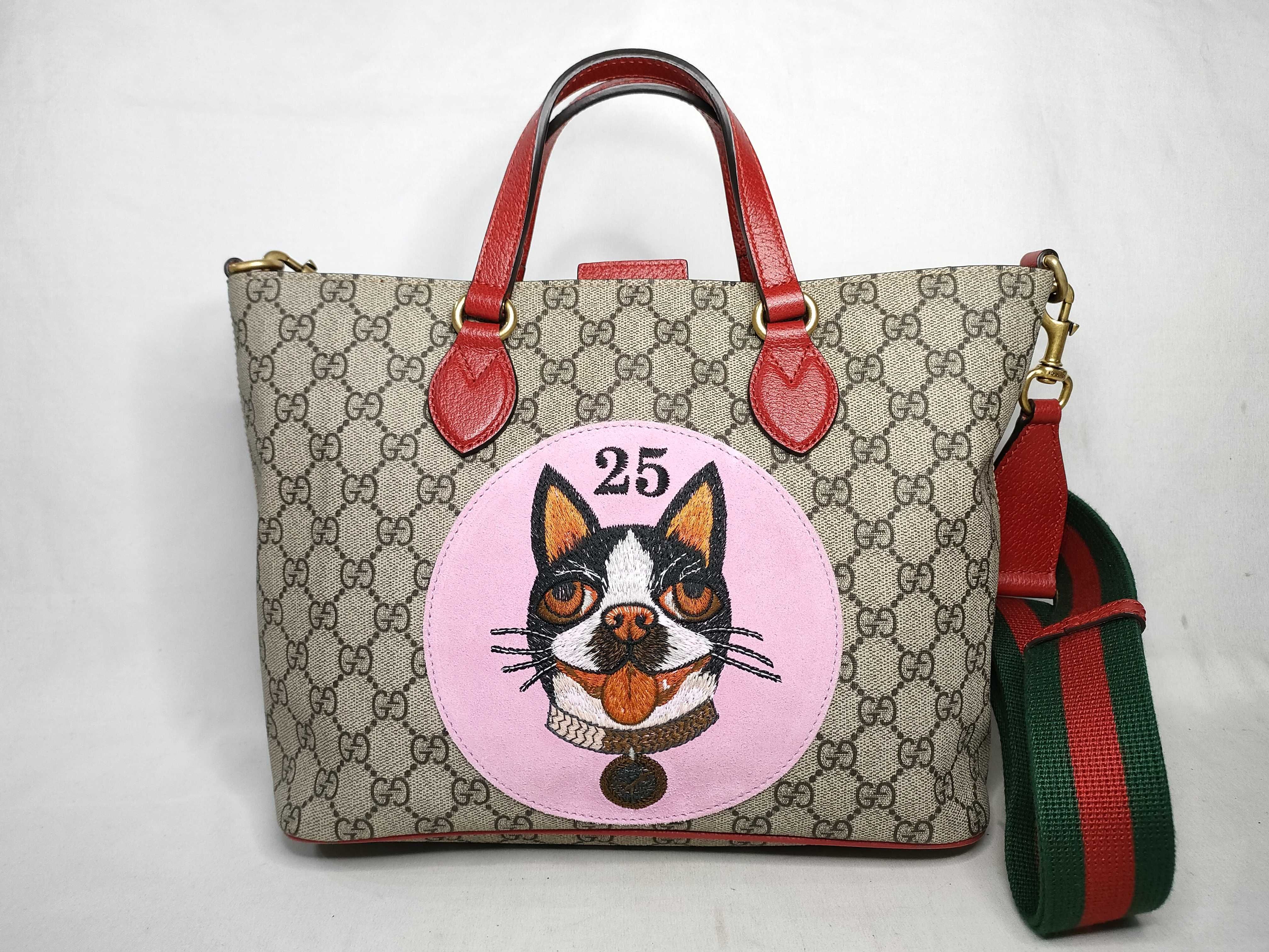 GG Supreme PVC x Leather 2-Way Handbag, Beige x Red, 473887 (Handbag)
