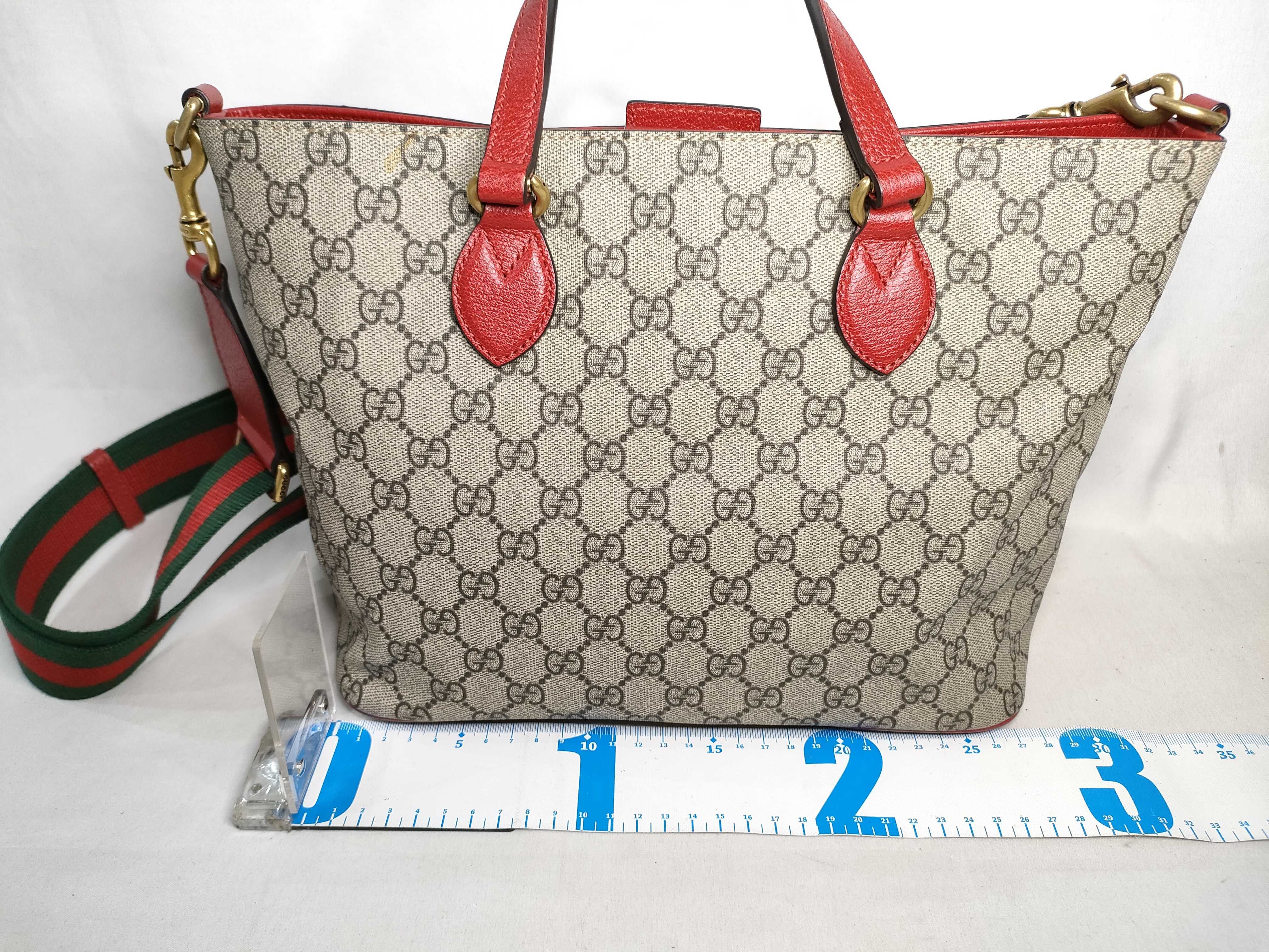 GG Supreme PVC x Leather 2-Way Handbag, Beige x Red, 473887 (Handbag) — view 2