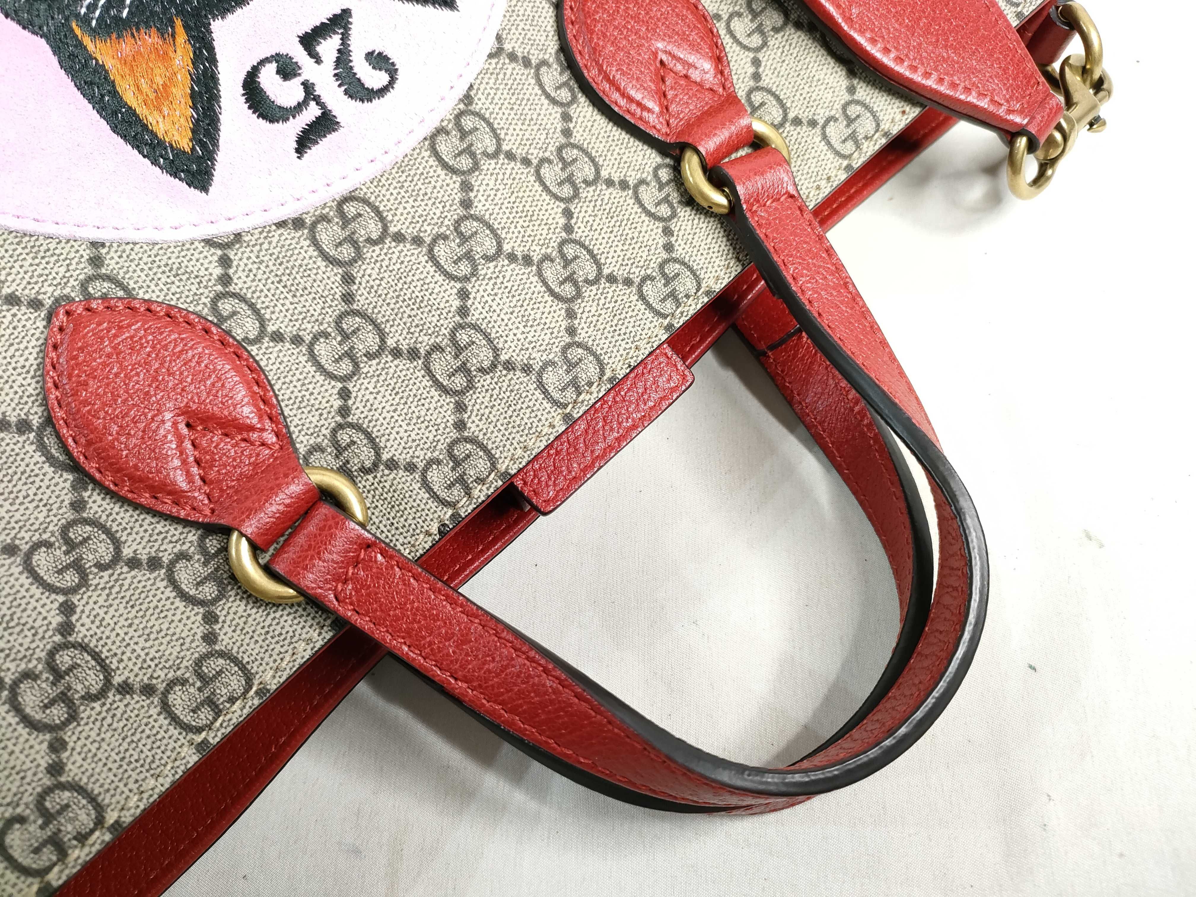GG Supreme PVC x Leather 2-Way Handbag, Beige x Red, 473887 (Handbag) — view 3