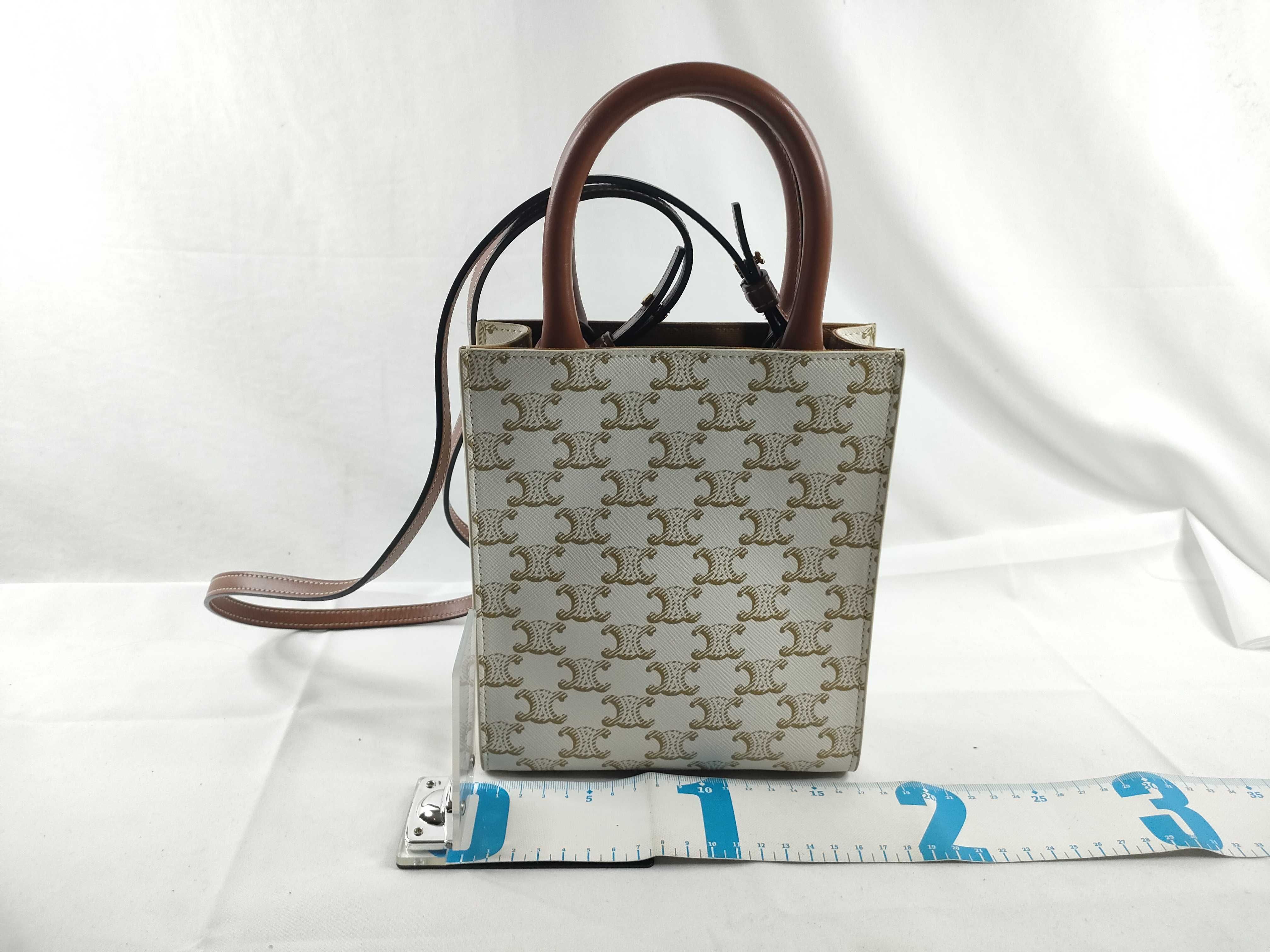 Triomphe Mini Vertical Cabas PVC x Leather 2-Way Handbag Beige Handbag — view 2