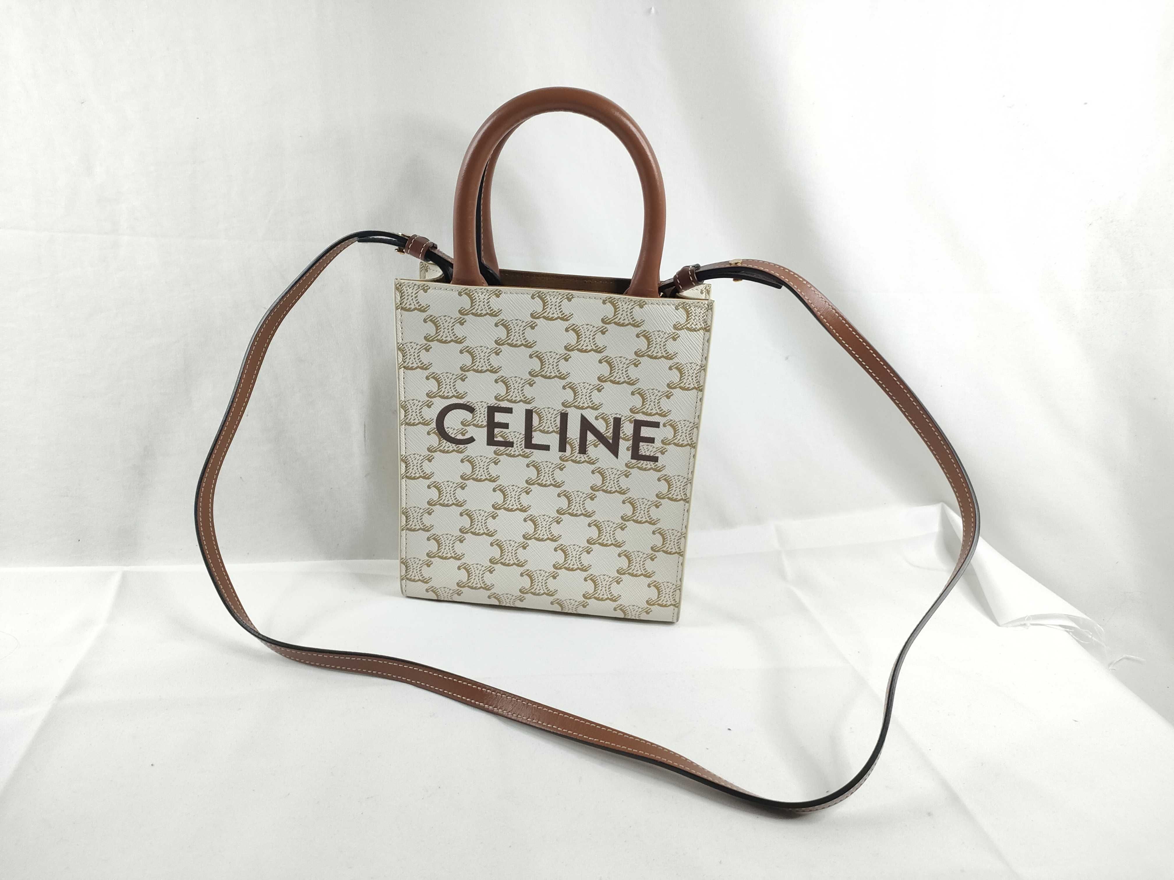 Triomphe Mini Vertical Cabas PVC x Leather 2-Way Handbag Beige Handbag — view 6