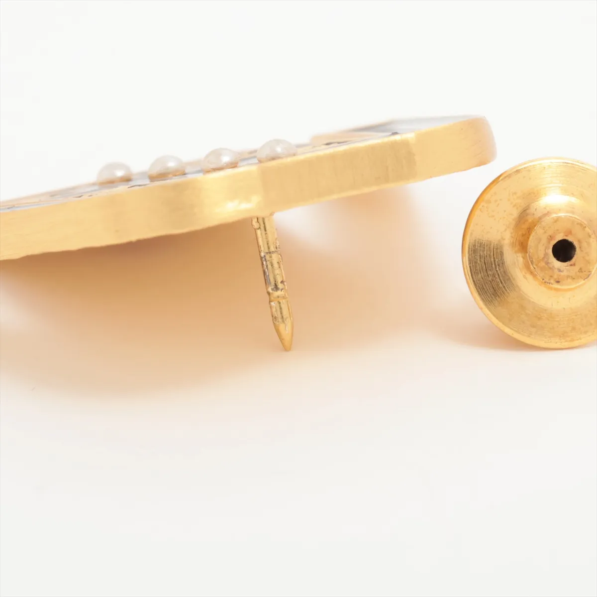 Coco Mark 02A Pin Brooch, GP x Faux Pearl, Black x Gold, — view 3