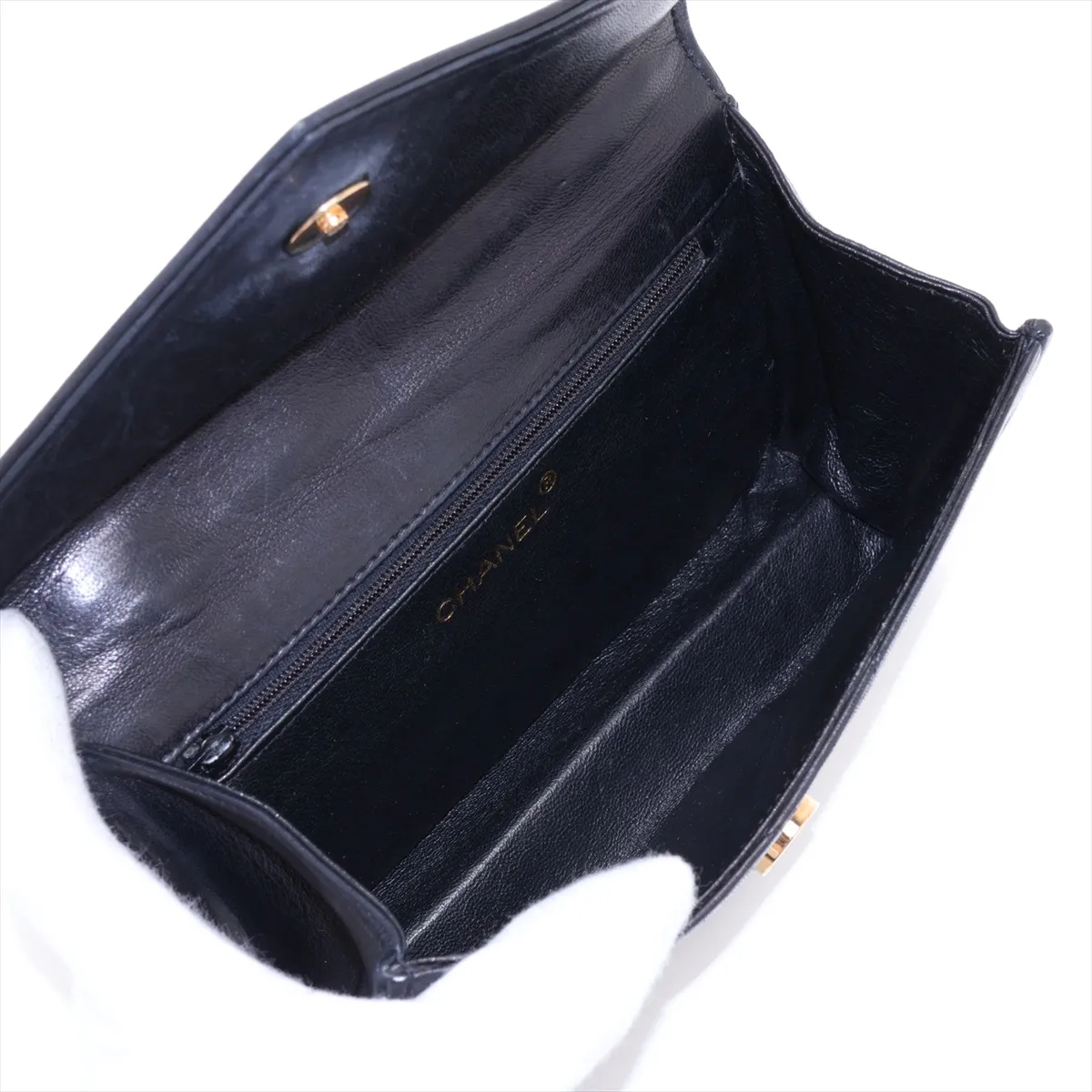 Matelassé Lambskin Chain Handbag, Black with Gold Hardware, 0877718 (Serial Number in the 0s) — view 7
