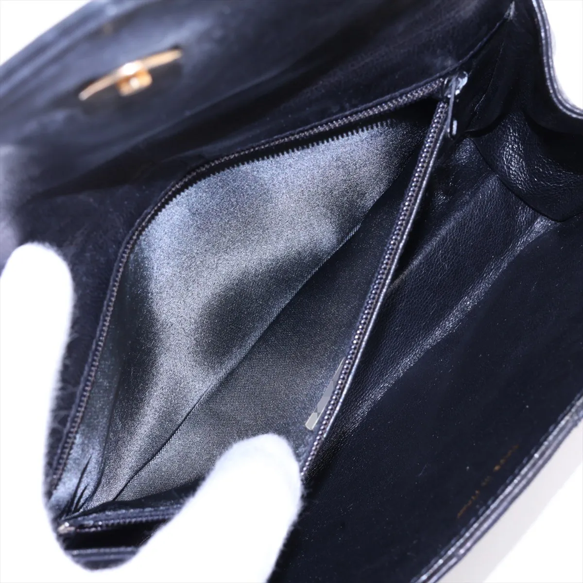 Matelassé Lambskin Chain Handbag, Black with Gold Hardware, 0877718 (Serial Number in the 0s) — view 8