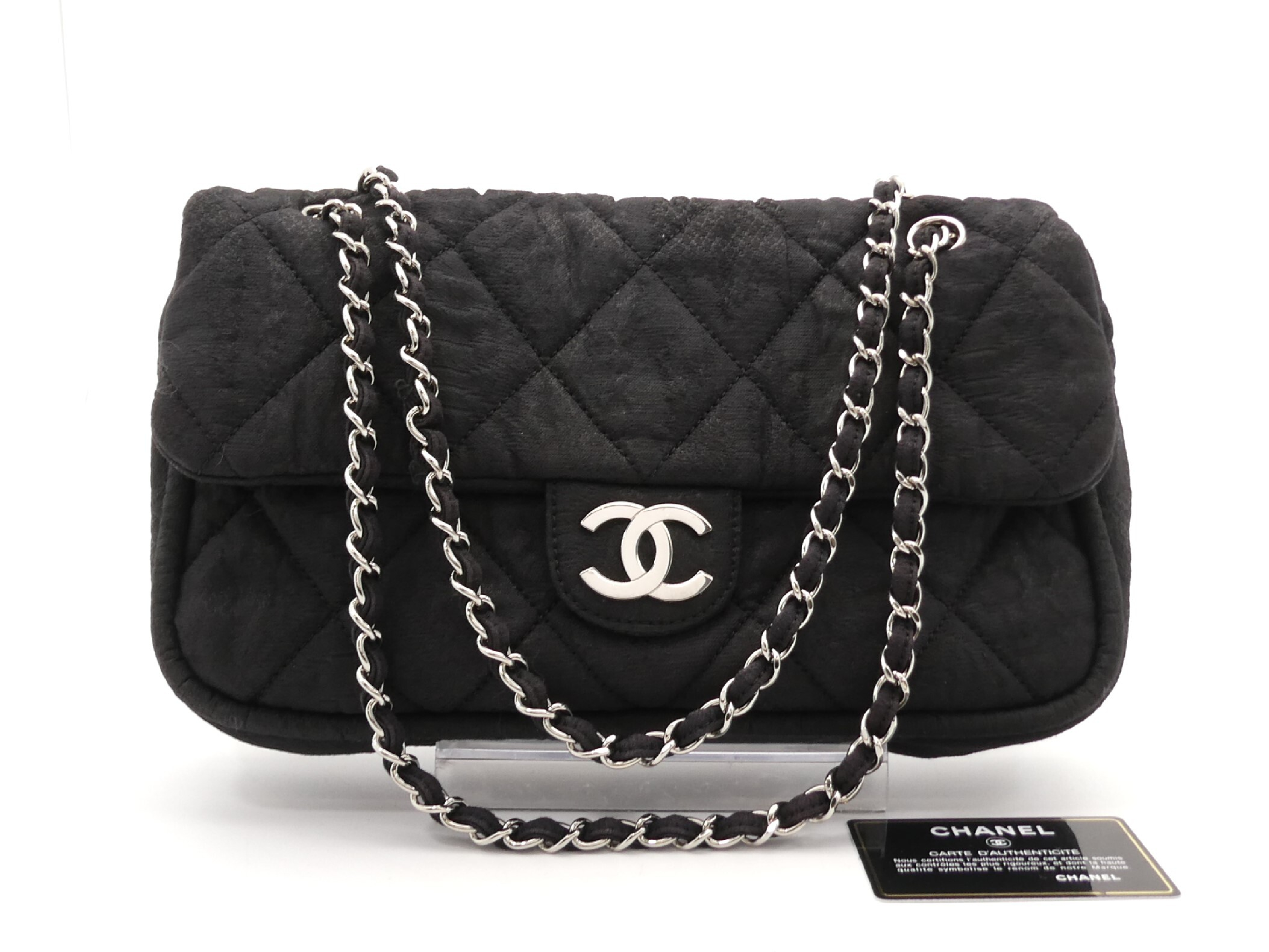 Matelassé Coco Mark Coated Canvas Double Chain Shoulder Bag