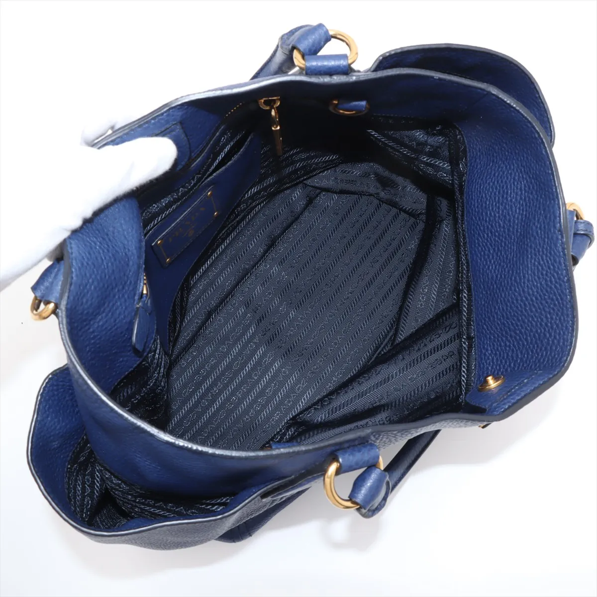 Vitello Dino Leather Handbag Blue BN2435 — view 7