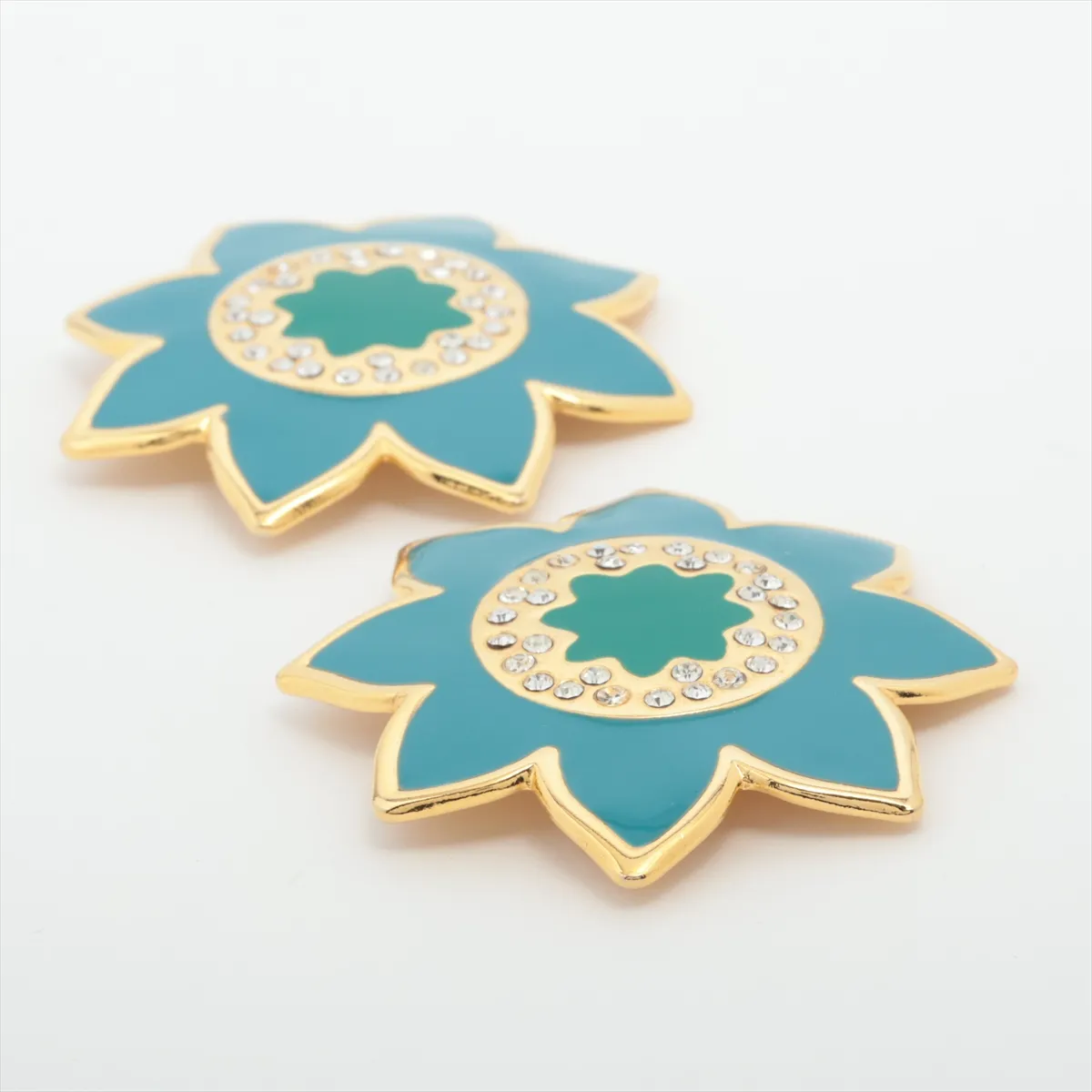 earrings (for both ears), GP x rhinestone, green x gold. — view 3