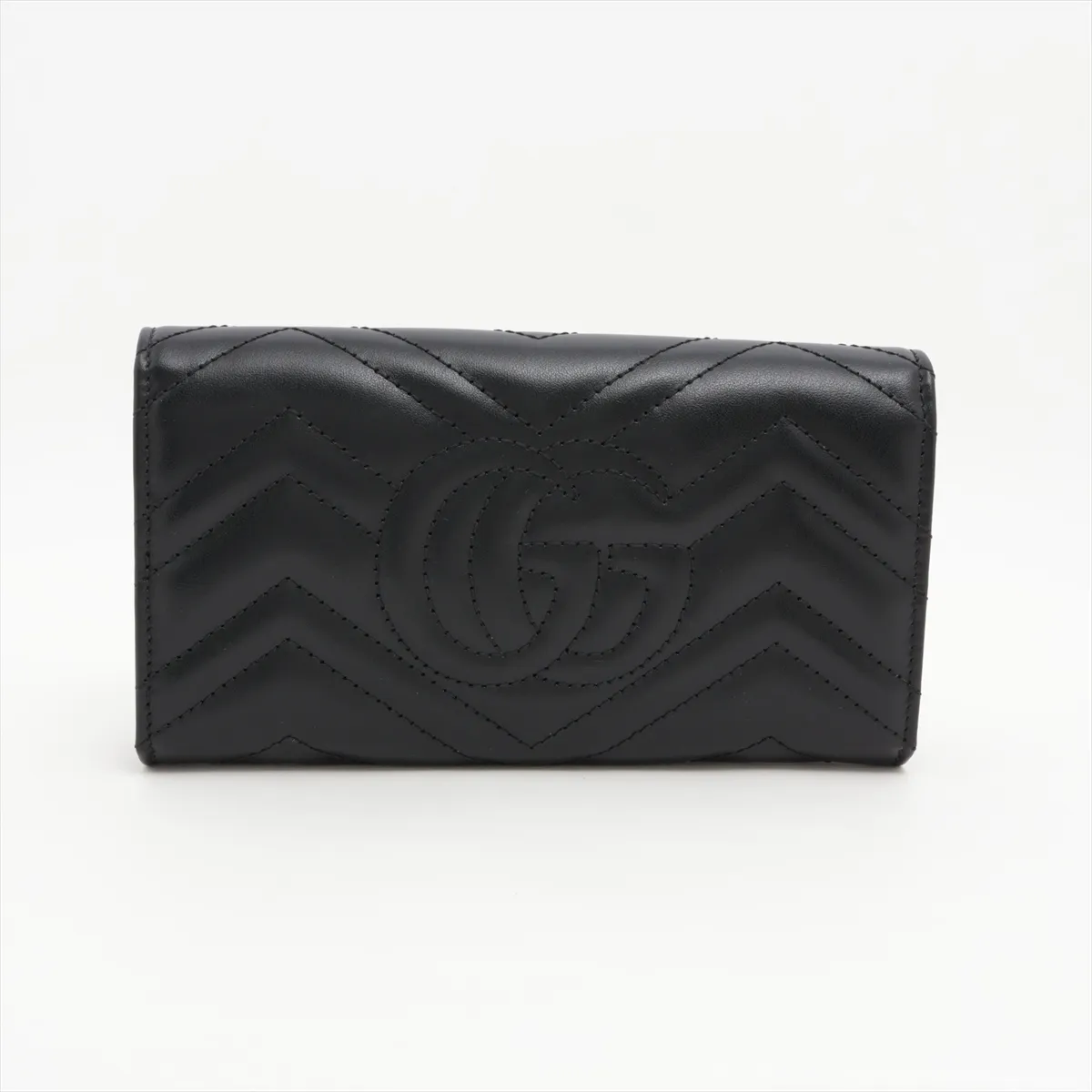V-stitch 443436 Leather Long Wallet, Black — view 2
