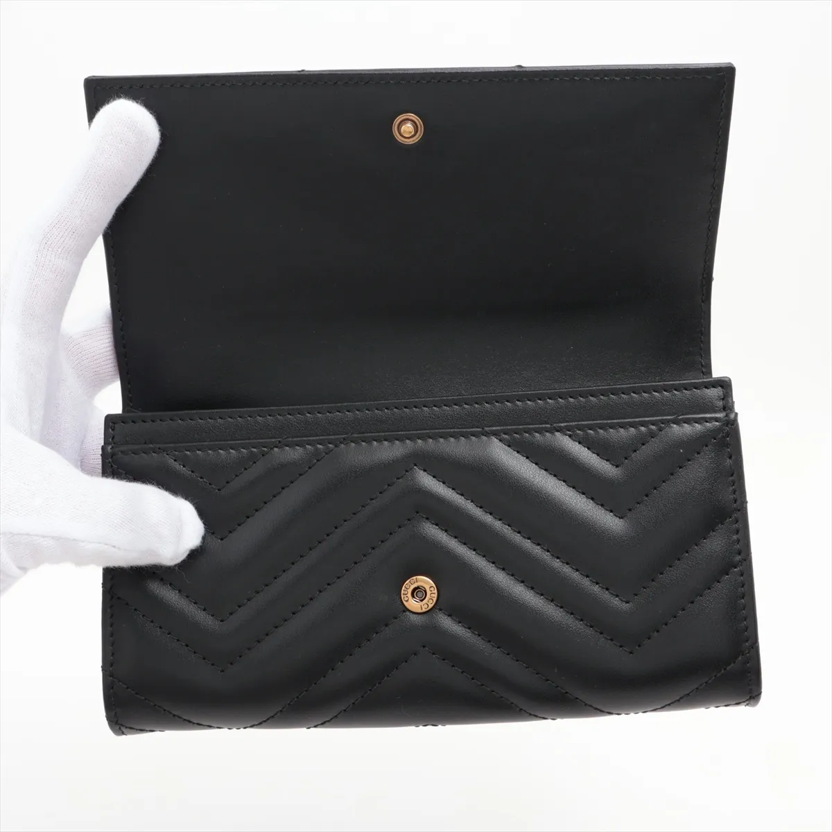 V-stitch 443436 Leather Long Wallet, Black — view 3