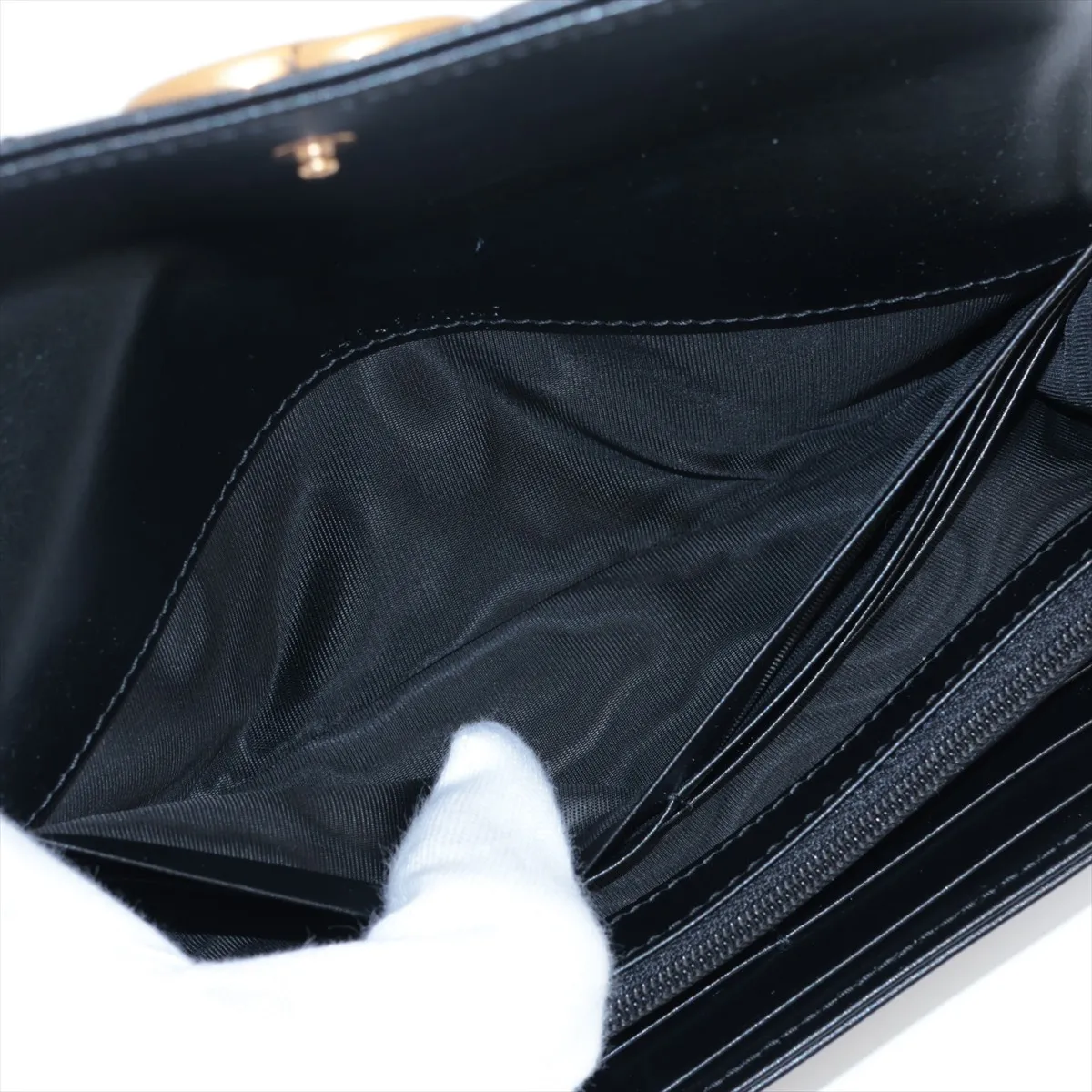 V-stitch 443436 Leather Long Wallet, Black — view 4